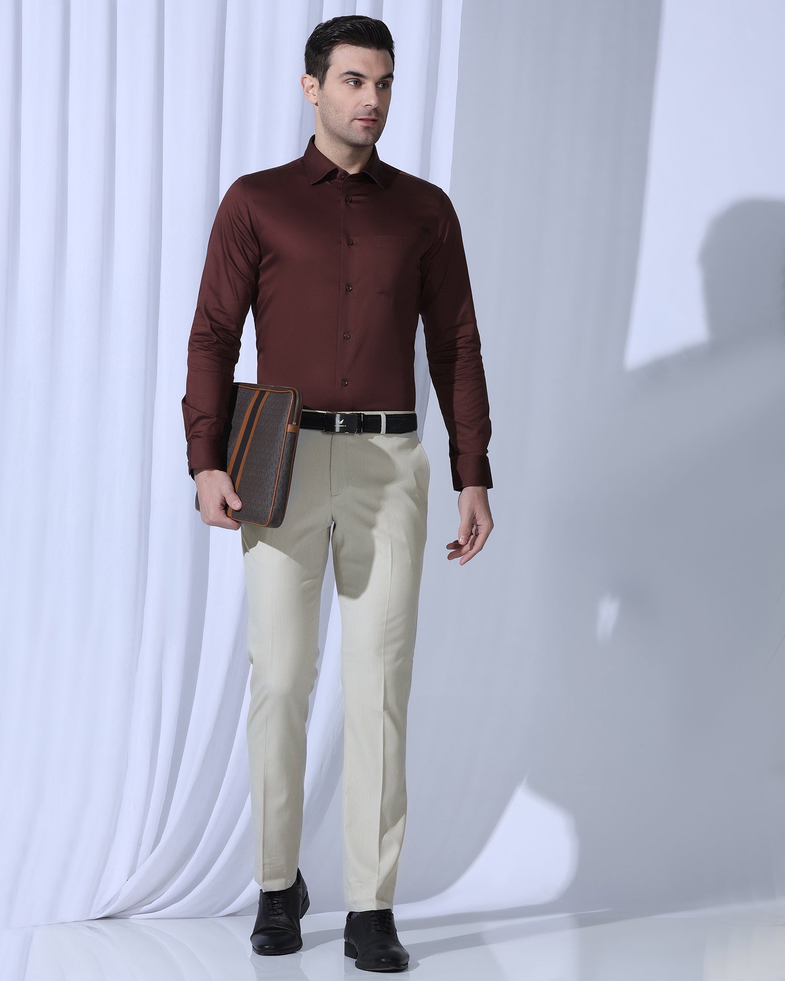 Slim Comfort B-95 Formal Beige Textured Trouser - Coach