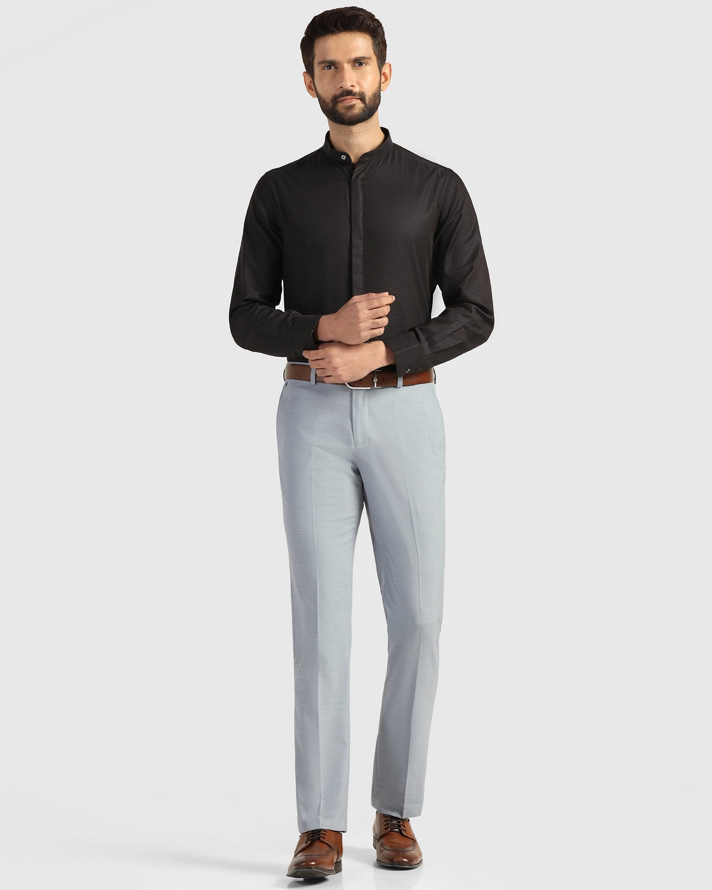 Slim Comfort B-95 Formal Light Blue Check Trouser - Windsor