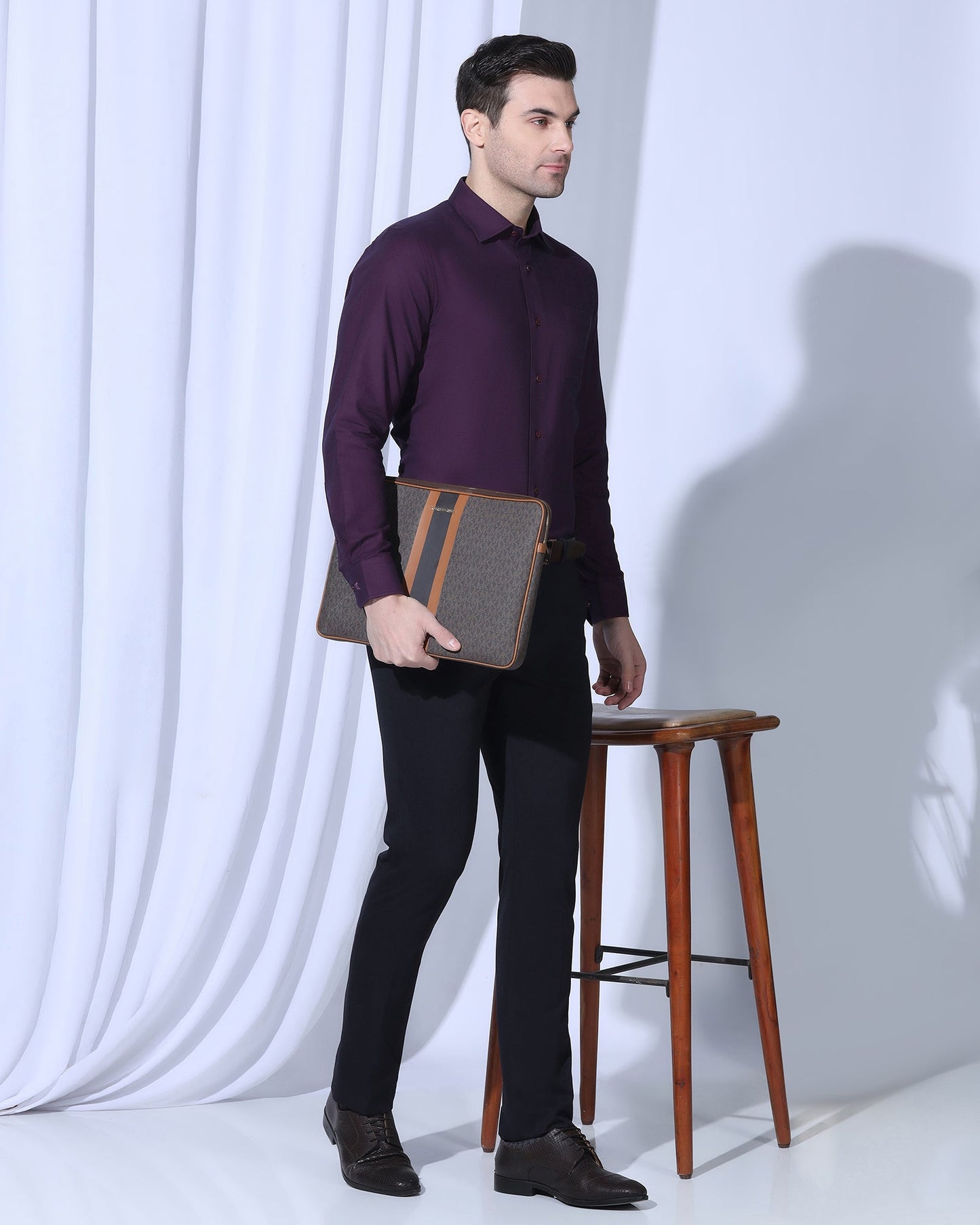 Slim Comfort B-95 Formal Navy Solid Trouser - Oak
