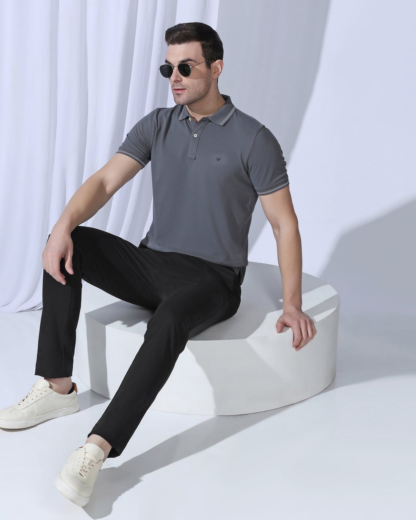 Slim Fit B-91 Casual Black Textured Khakis - Kary
