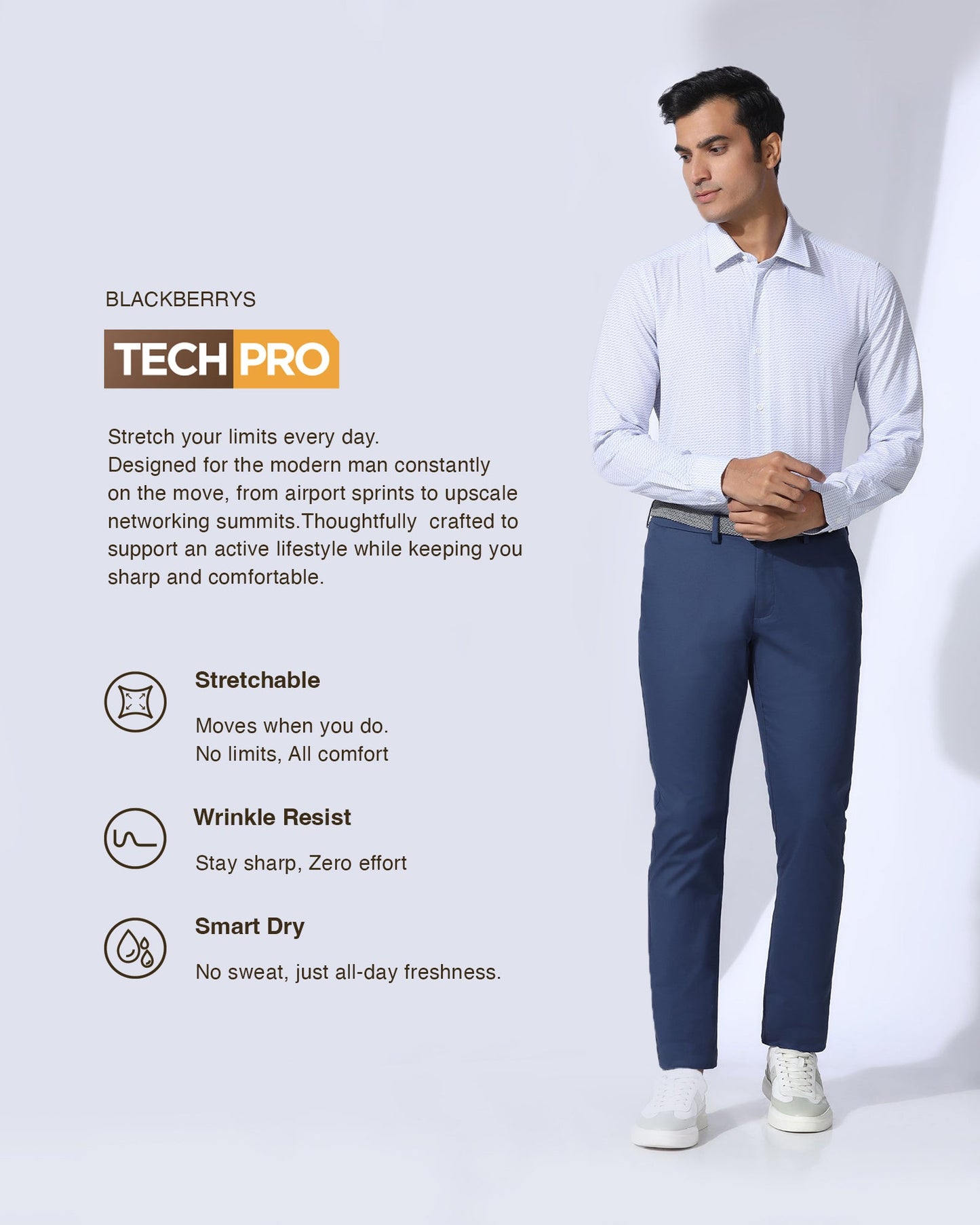 Slim Comfort B-95 Casual Blue Solid Khakis - Androit
