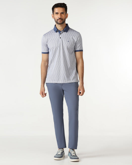 Slim Comfort B-95 Casual Blue Solid Khakis - Mario