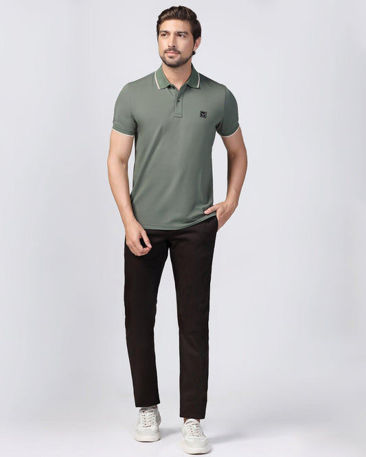 Slim Comfort B-95 Casual Chocolate Brown Textured Khakis - Tark