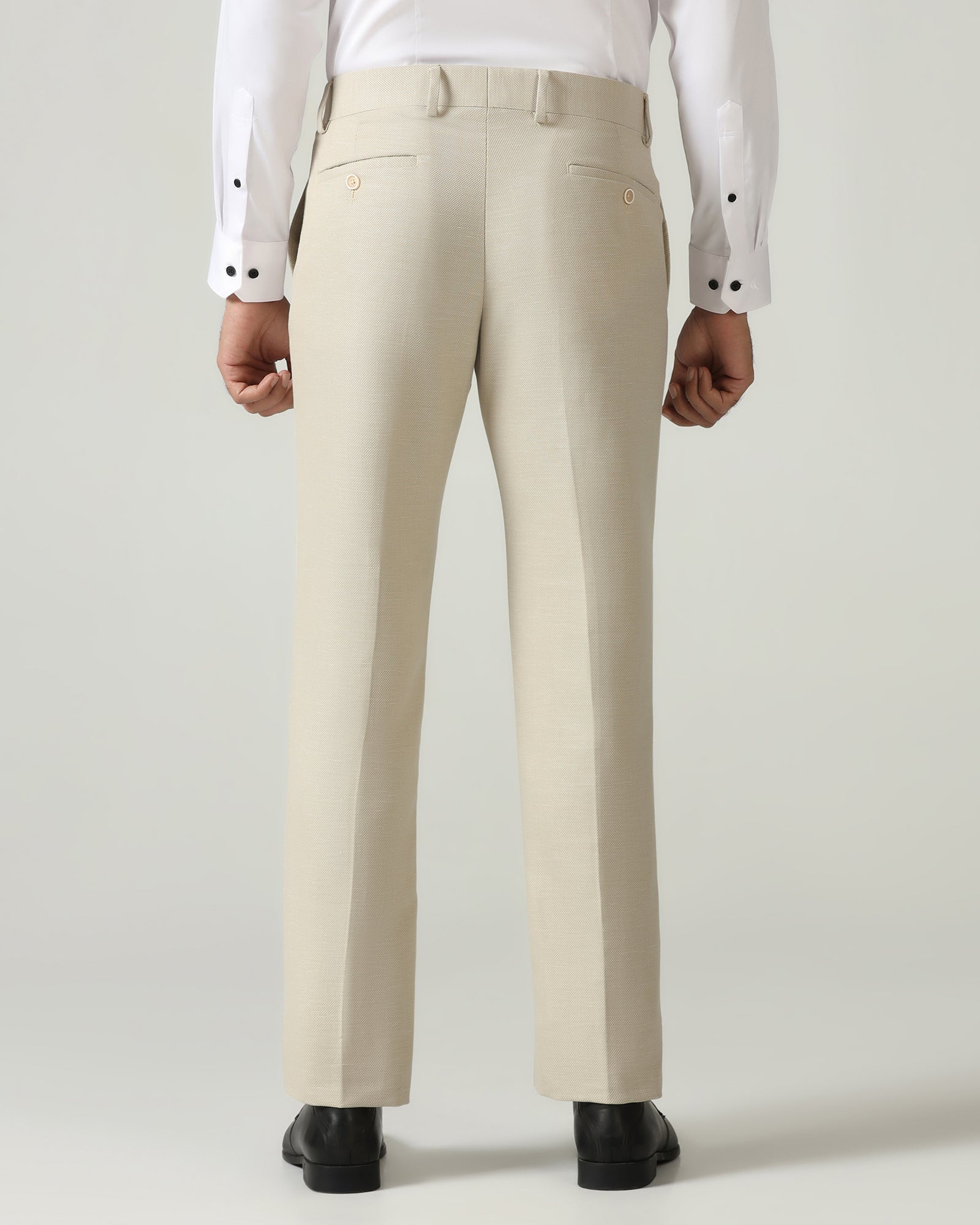 Slim Comfort B-95 Formal Beige Textured Trouser - Flora
