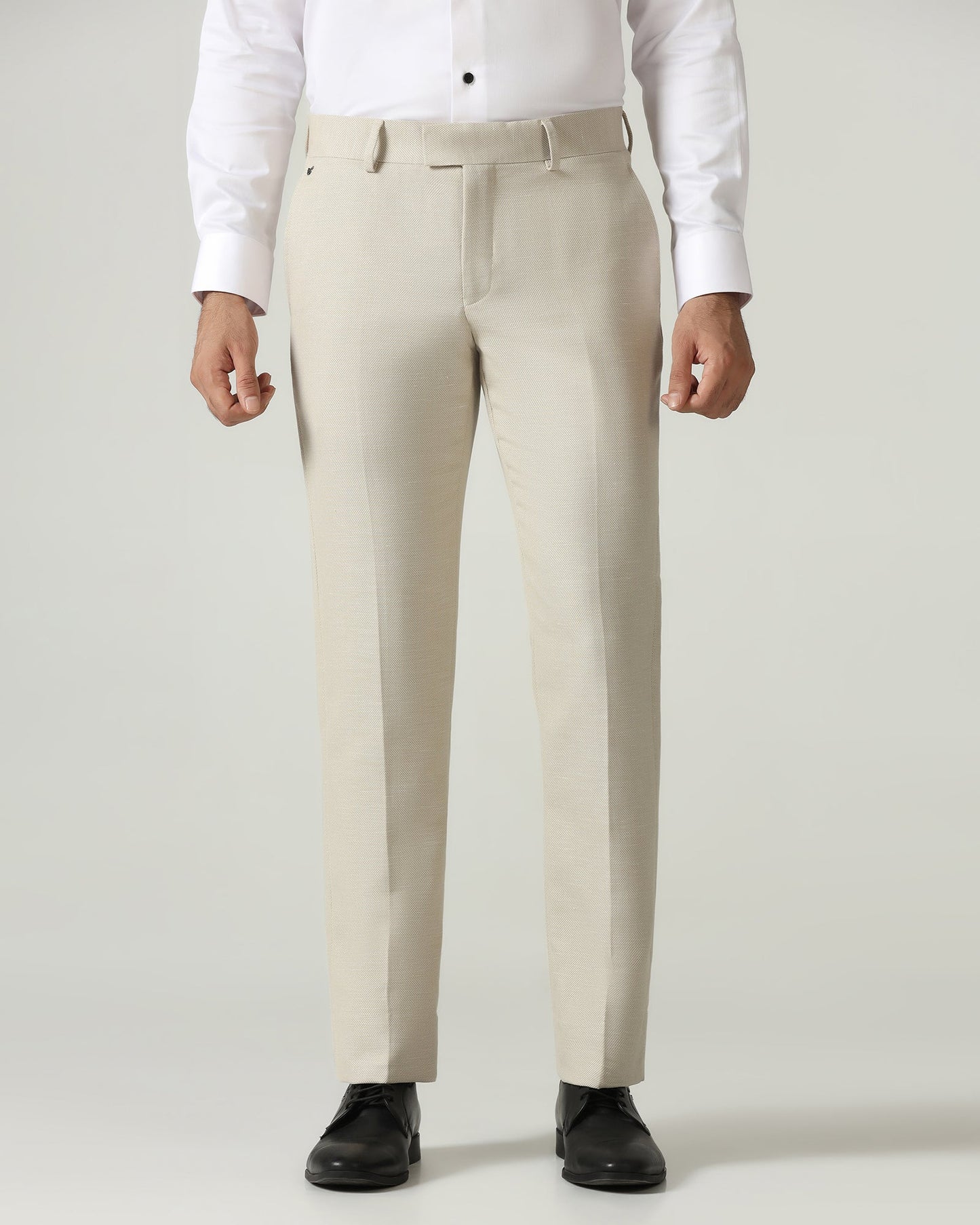 Slim Comfort B-95 Formal Beige Textured Trouser - Flora