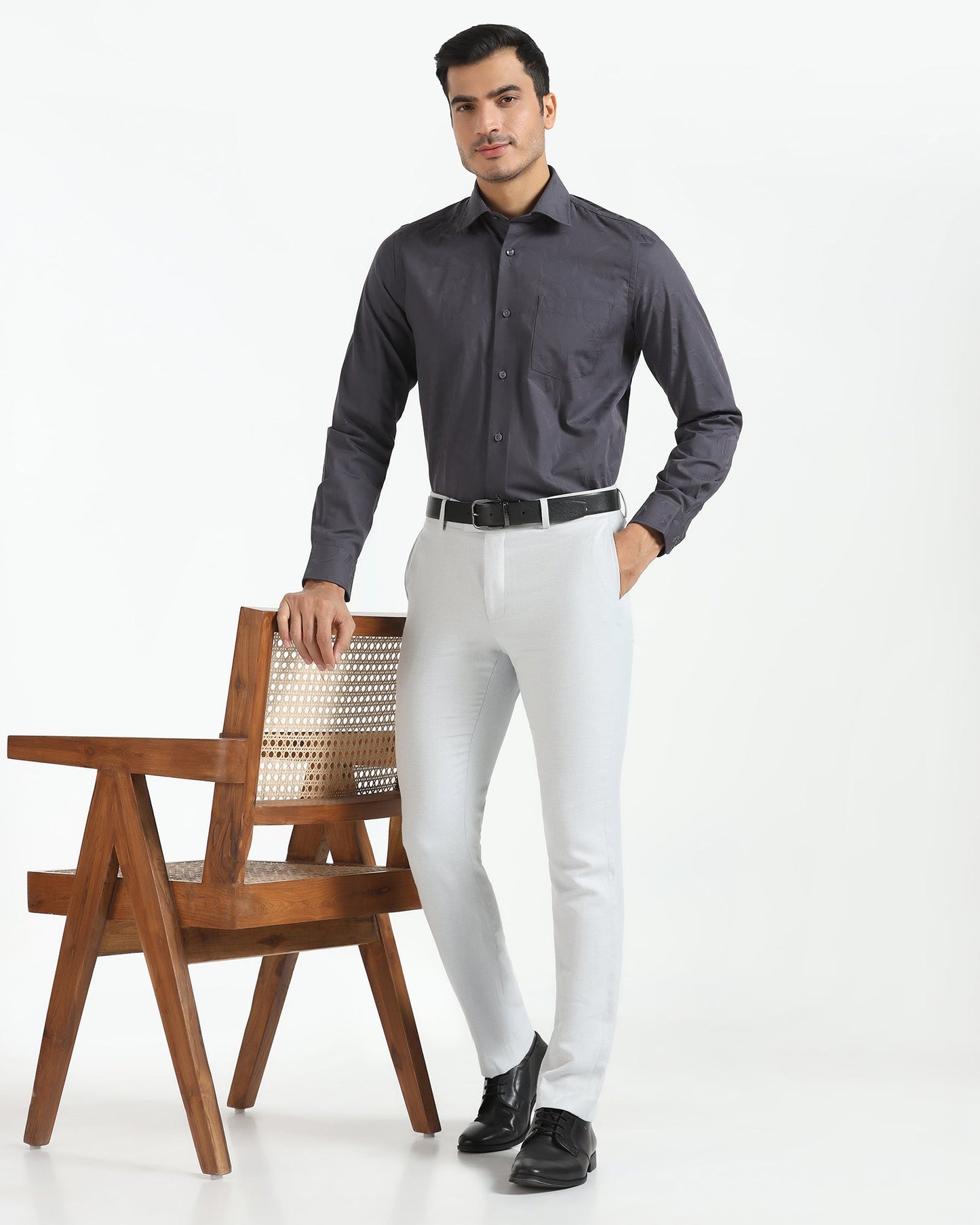 Slim Comfort B-95 Formal Light Blue Textured Trouser - Flora