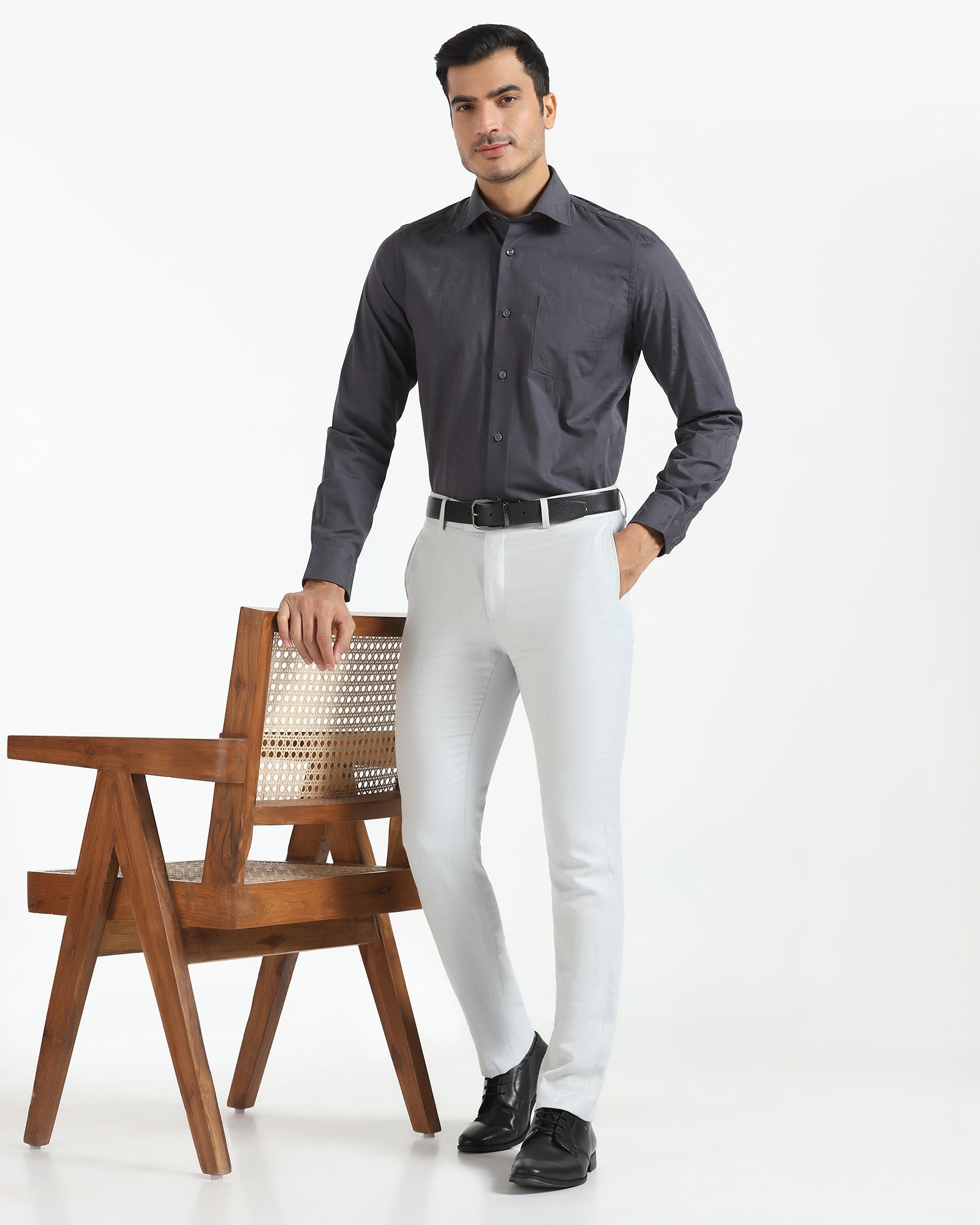 Slim Comfort B-95 Formal Light Blue Textured Trouser - Flora