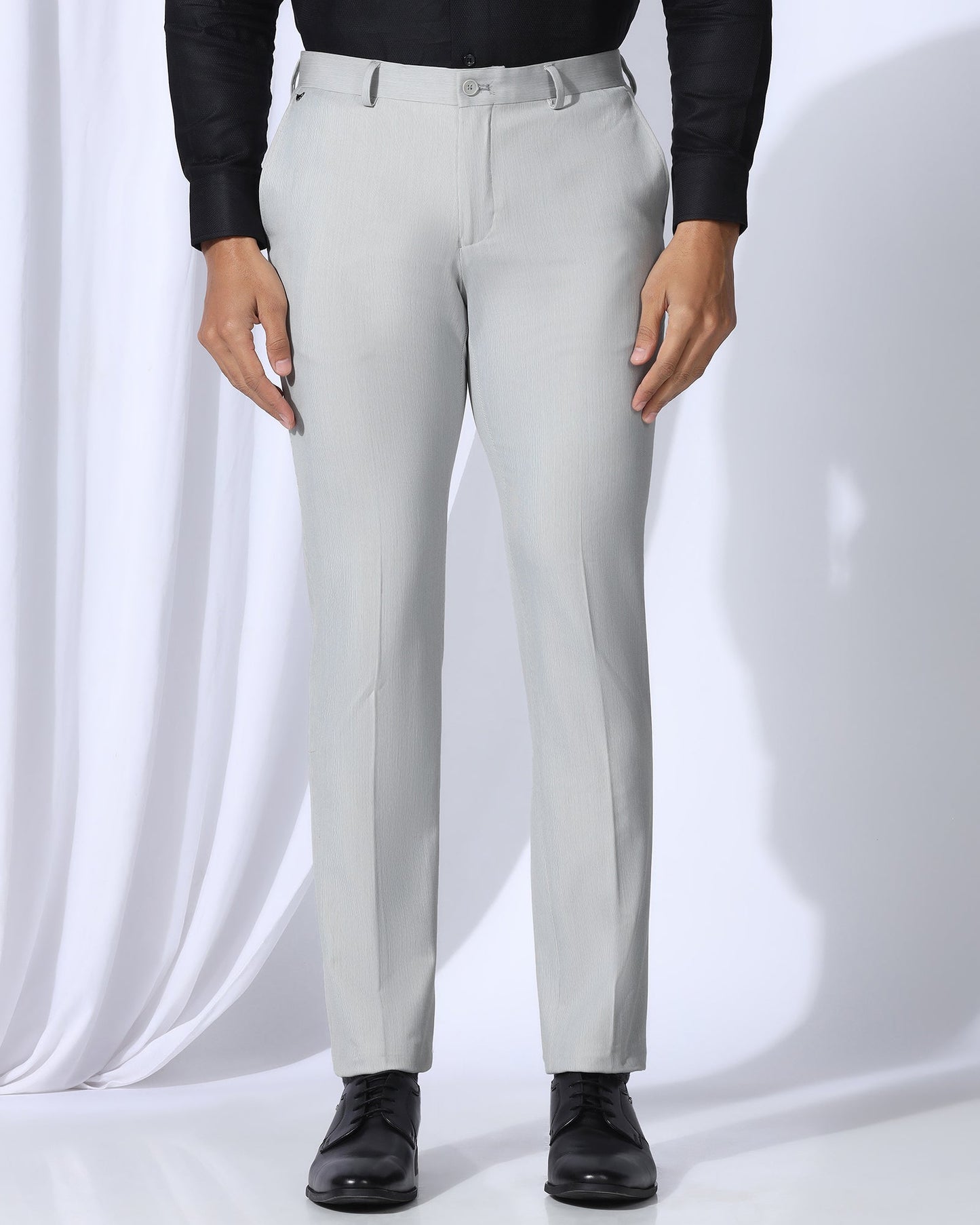 Slim Fit B-91 Formal Light Grey Stripe Trouser - Ninja