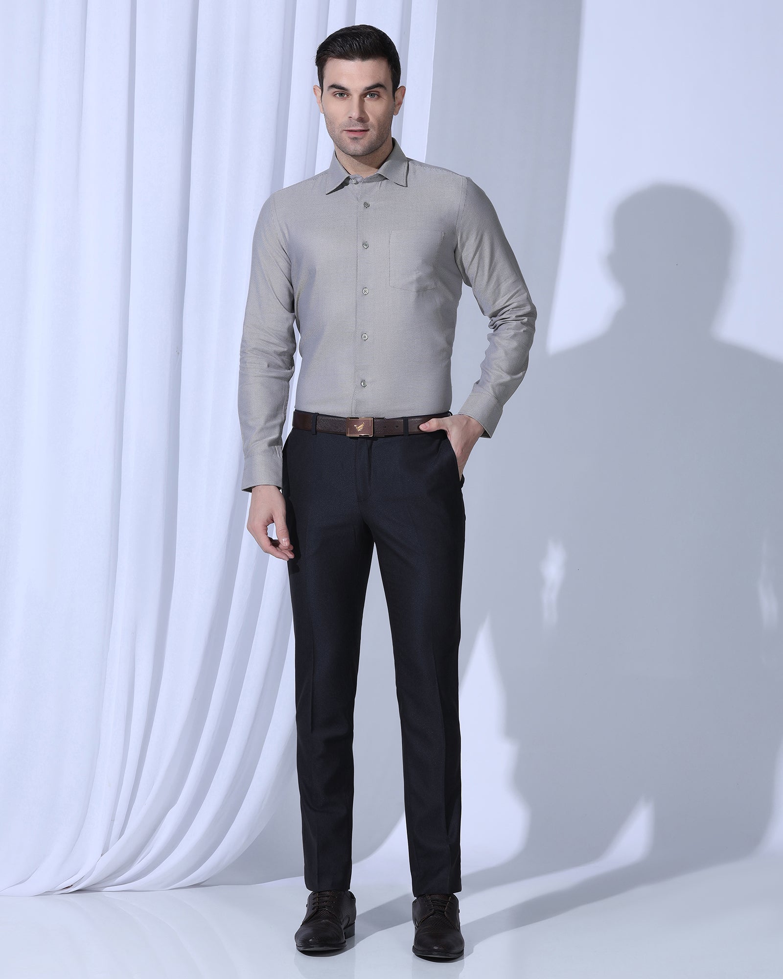 Slim Fit B-91 Formal Navy Textured Trouser - Otto
