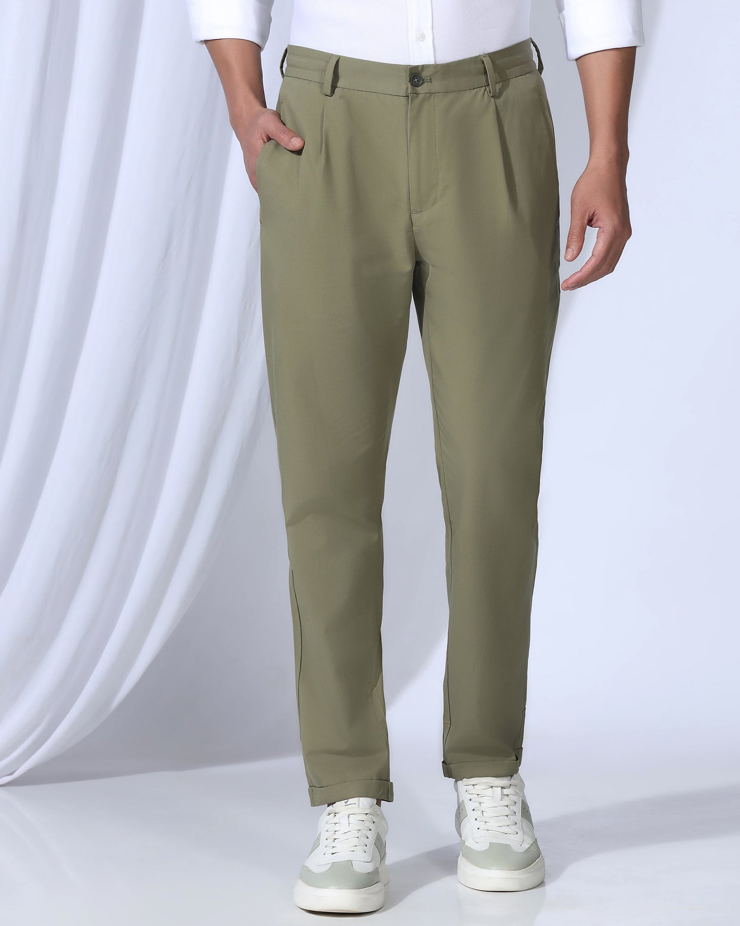 Sneaker Fit Casual Olive Solid Khakis - Ario