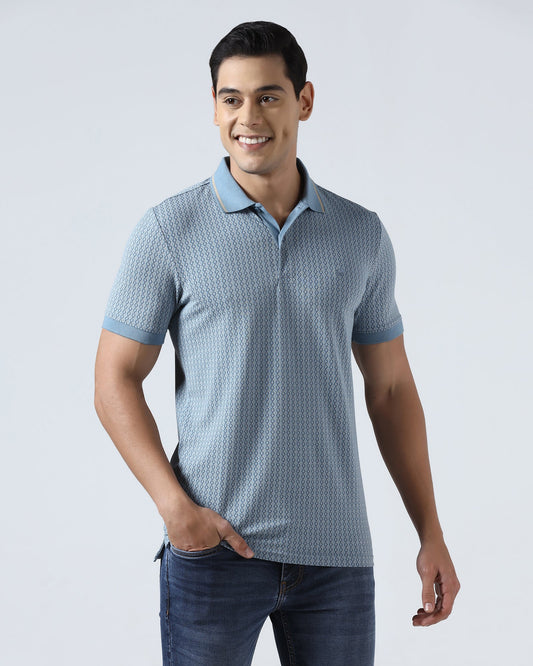 Steel Blue Printed Polo - Mini