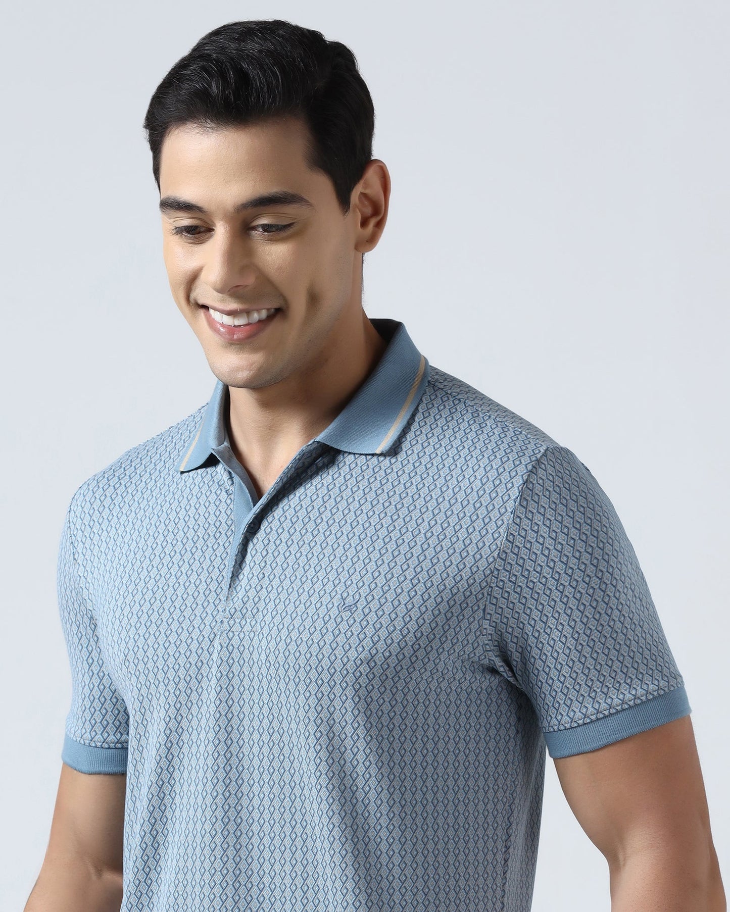 Steel Blue Printed Polo - Mini