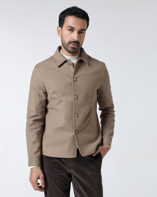 Tan Solid Trucker Jacket - Leaon