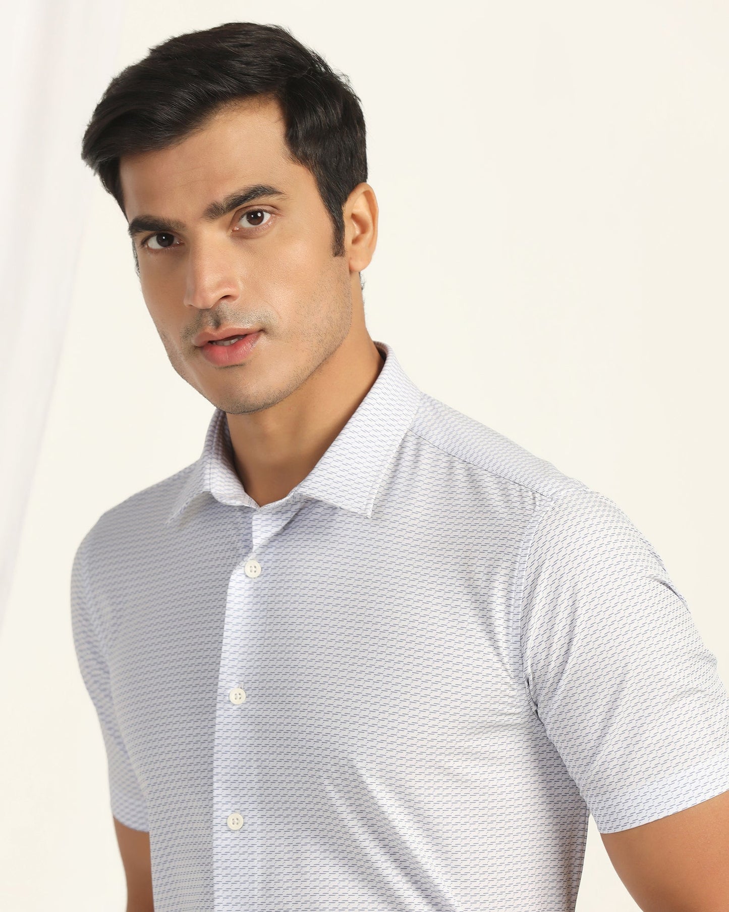 TechPro Formal Half Sleeve White Printed Shirt - Ivan