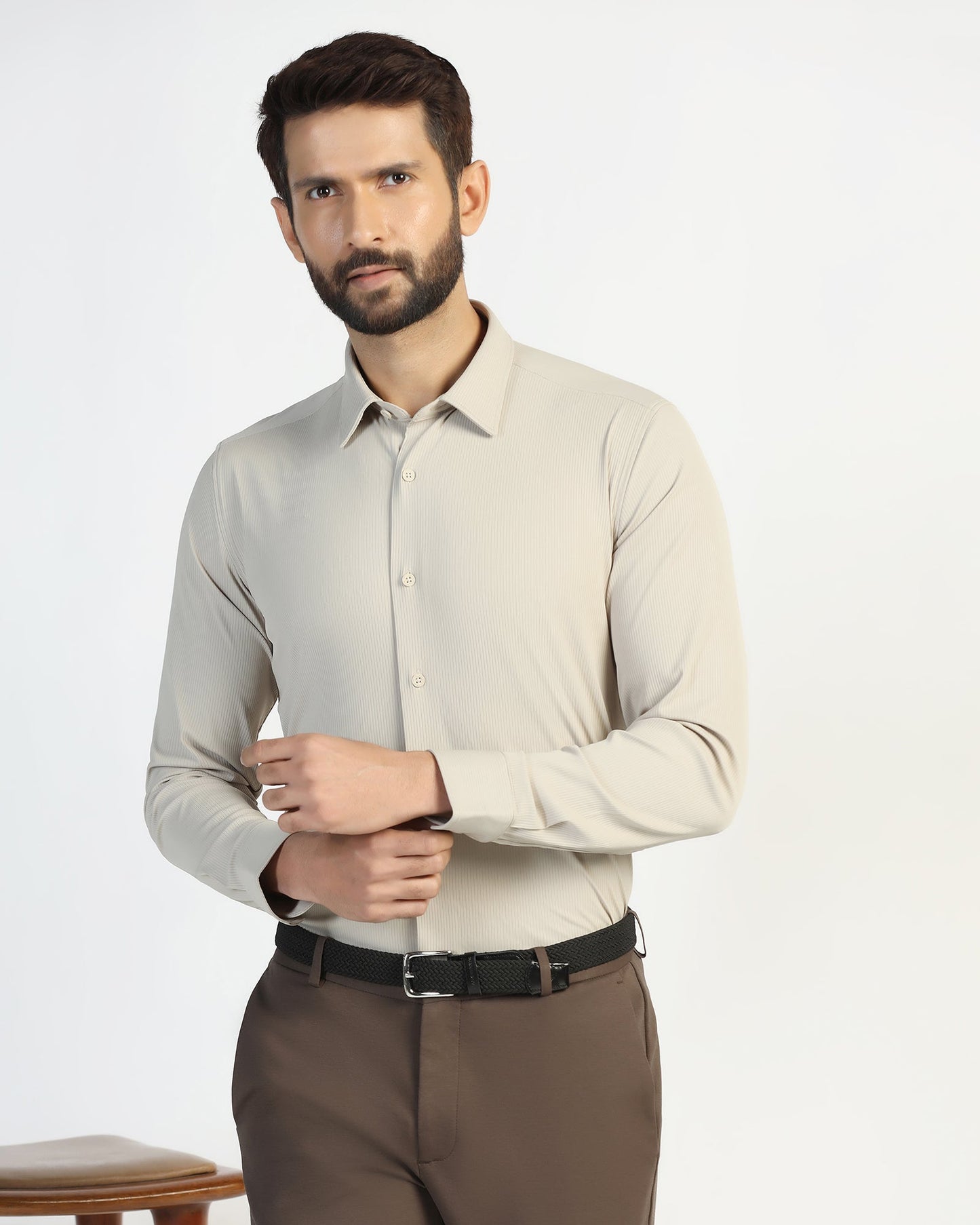 TechPro Formal Beige Stripe Shirt - Abil