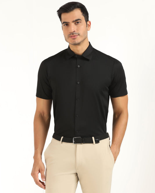 TechPro Formal Half Sleeve Black Textured Shirt - Karabi