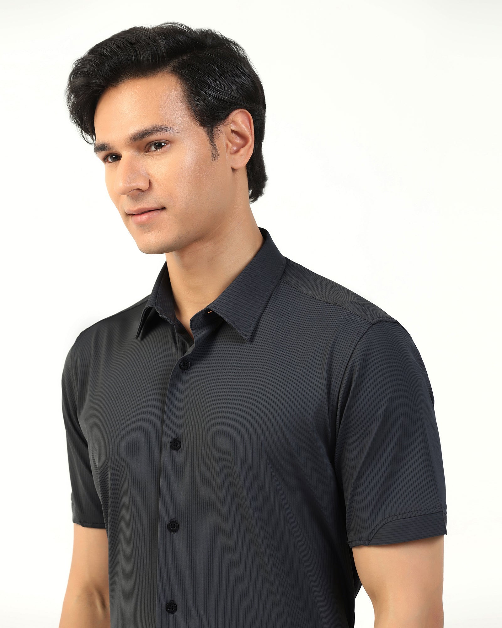 TechPro Formal Half Sleeve Dark Grey Stripe Shirt - Abil