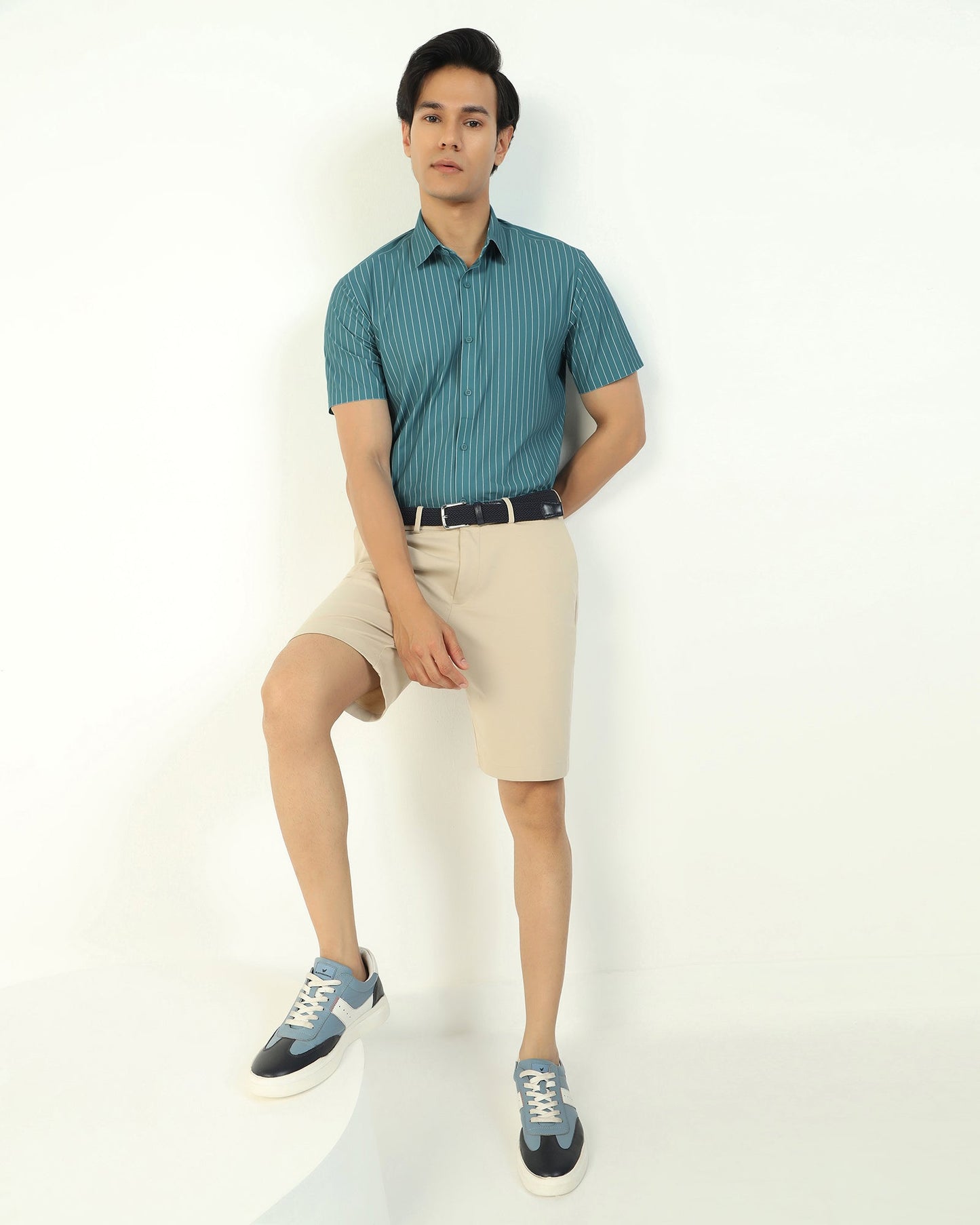 TechPro Formal Half Sleeve Green Stripe Shirt - Dickins