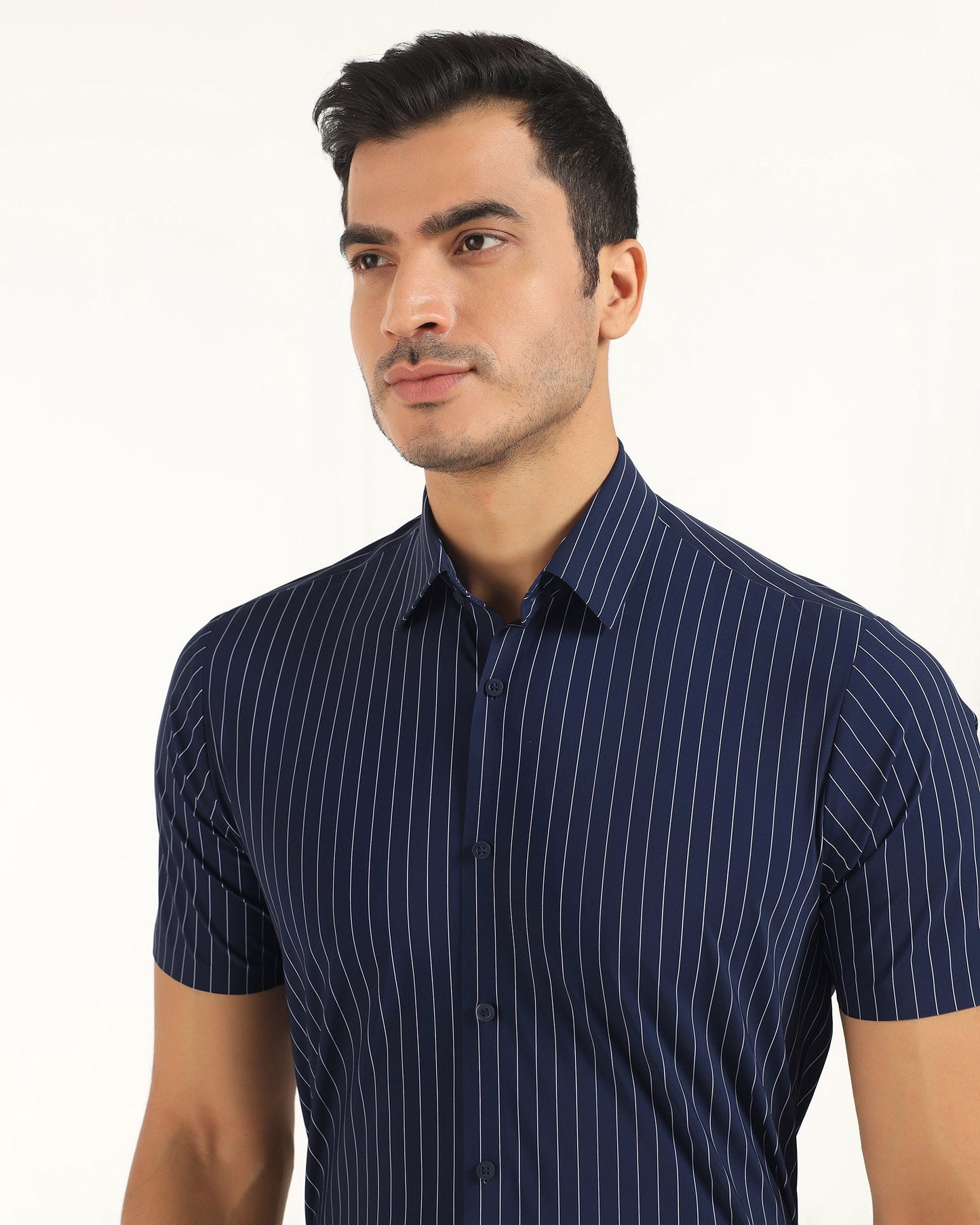 TechPro Formal Half Sleeve Navy Stripe Shirt - Dickins