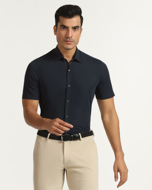 TechPro Formal Half Sleeve Navy Textured Shirt - Kanon