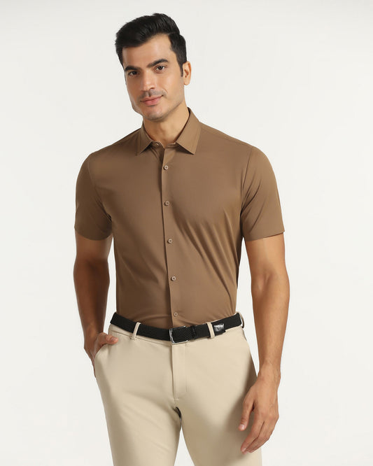 TechPro Formal Half Sleeve Ochre Textured Shirt - Karabi