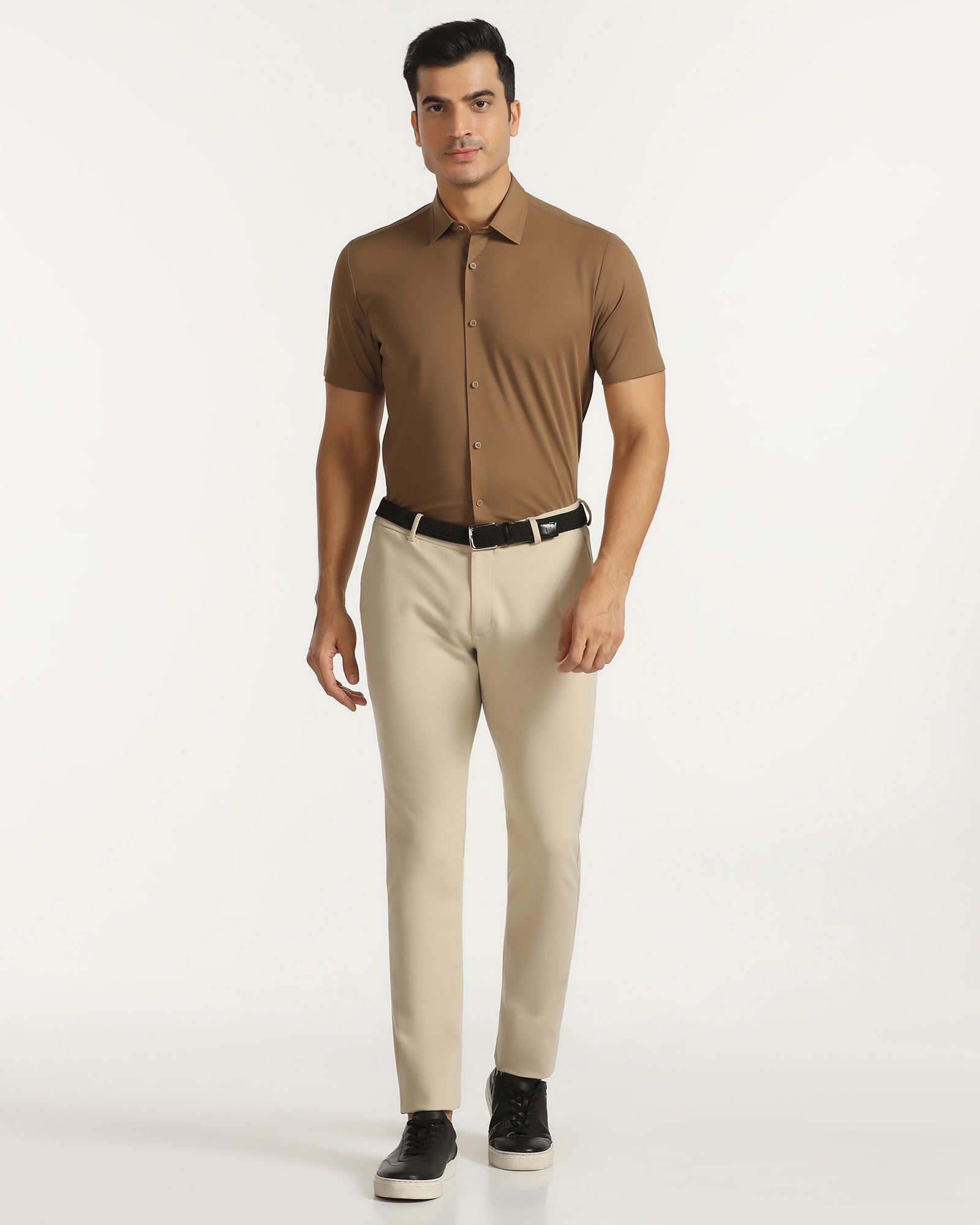 TechPro Formal Half Sleeve Ochre Textured Shirt - Karabi