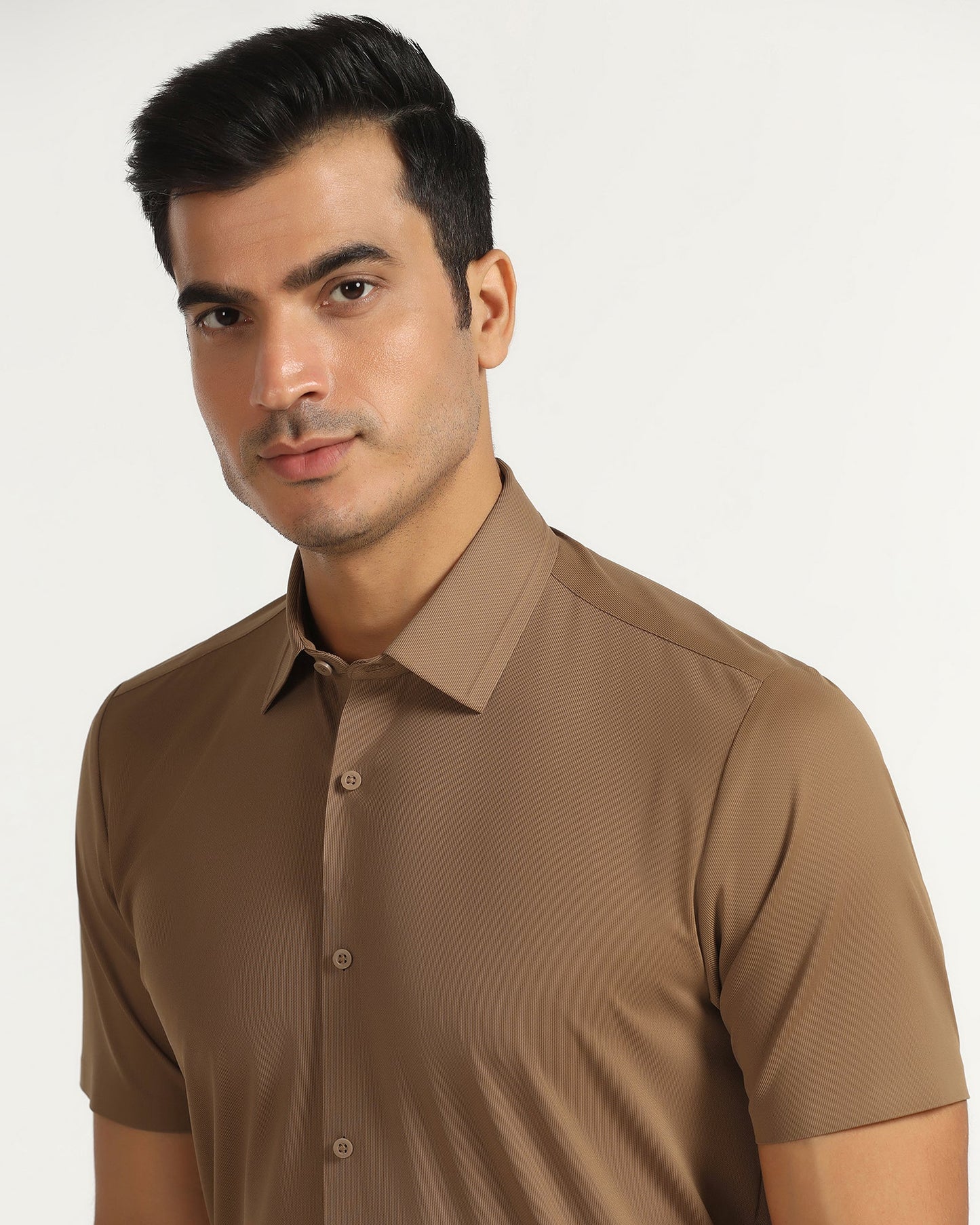 TechPro Formal Half Sleeve Ochre Textured Shirt - Karabi