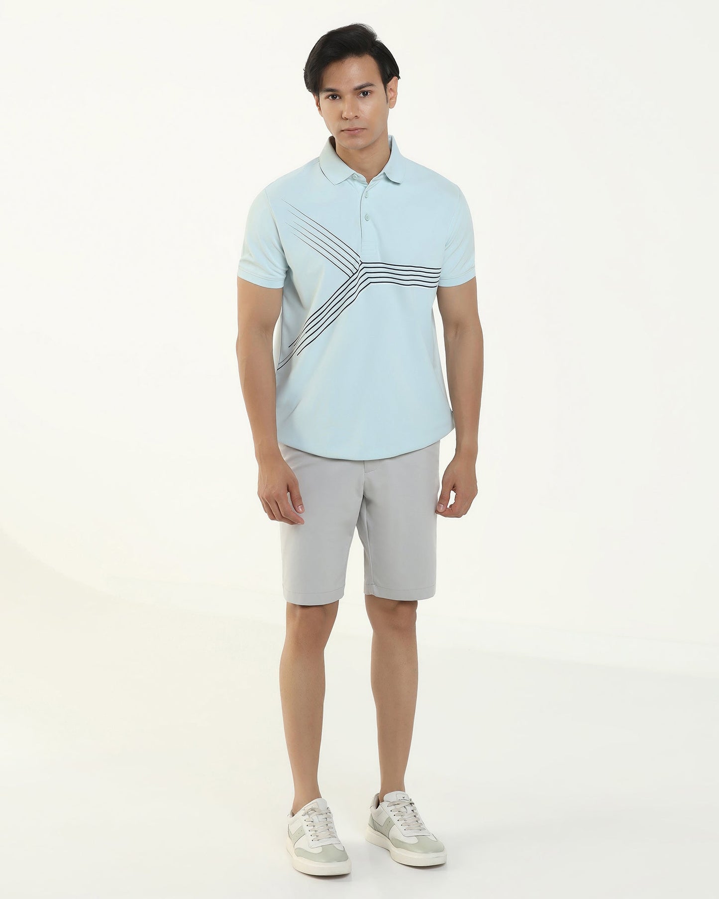 TechPro Polo Aqua Blue Printed T-Shirt - Matrix