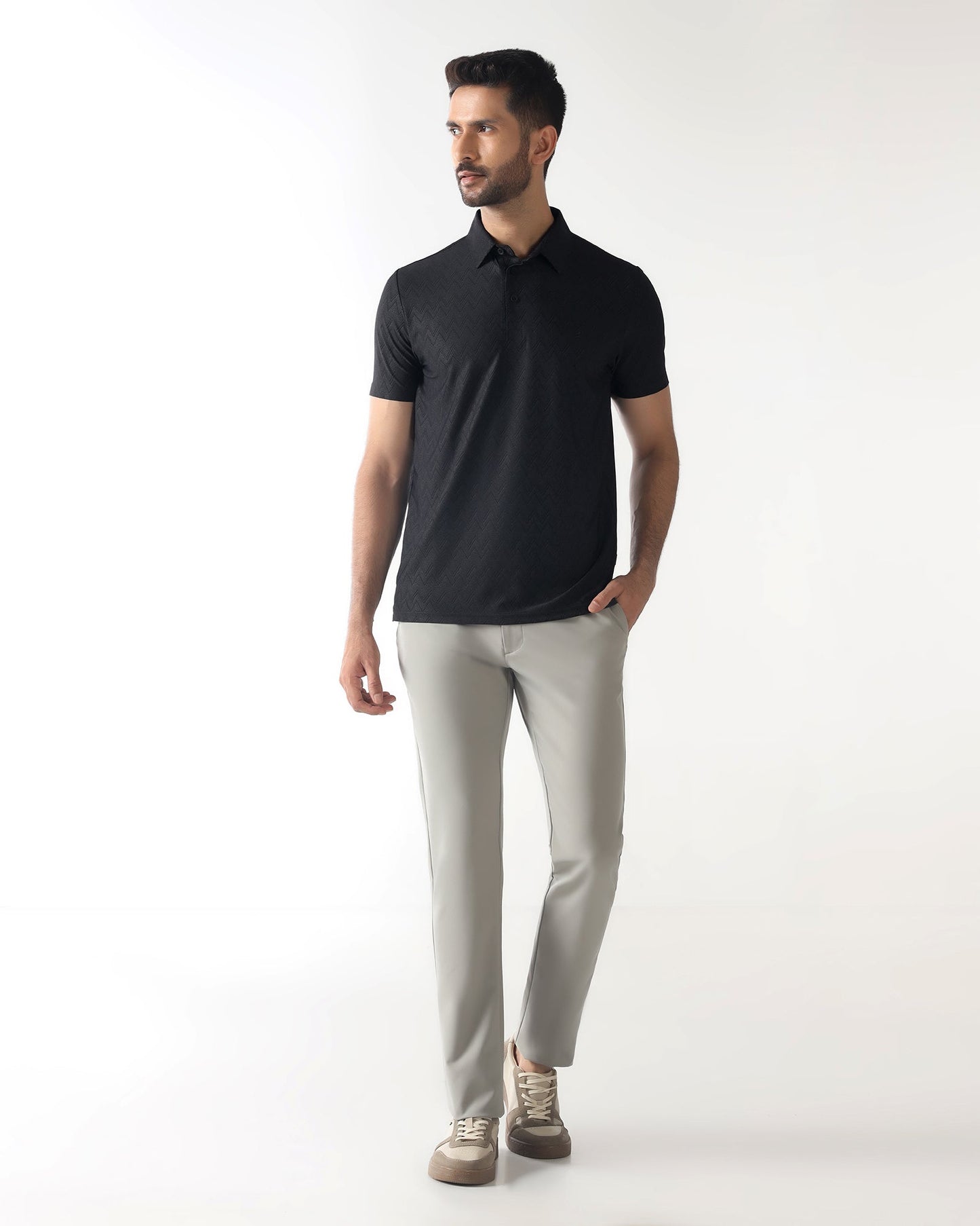 TechPro Polo Black Textured T-Shirt - Molar