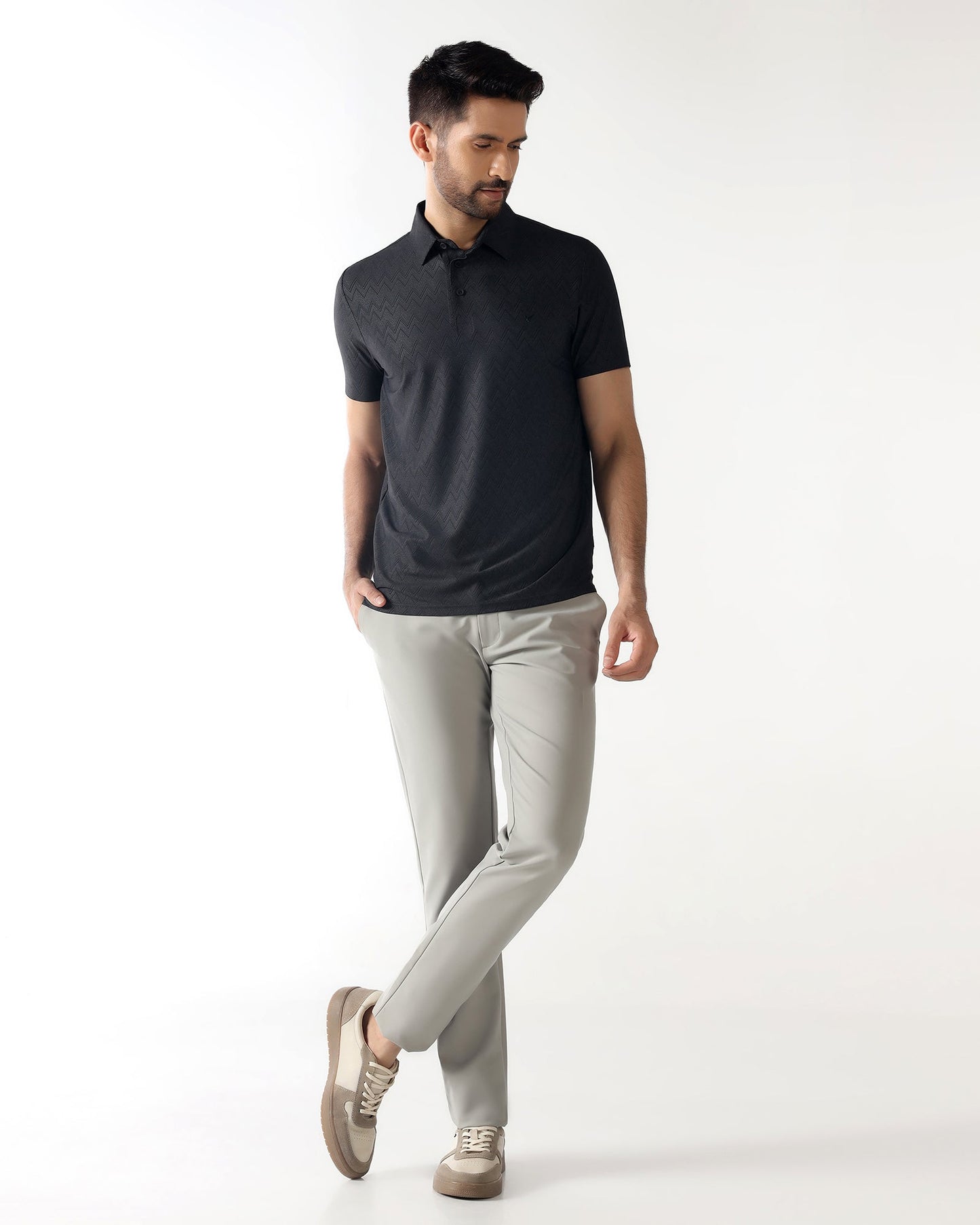 TechPro Polo Black Textured T-Shirt - Molar