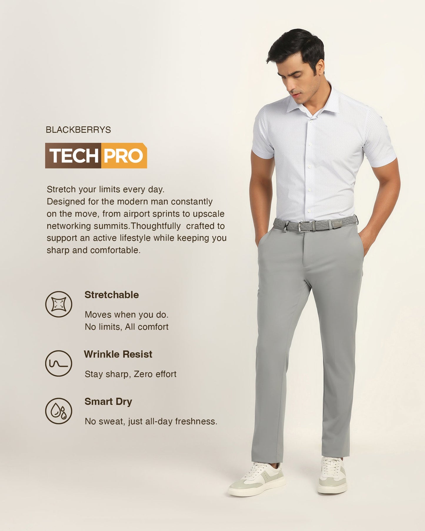 TechPro Slim Fit B-91 Formal Light Grey Solid Trouser - Explorer