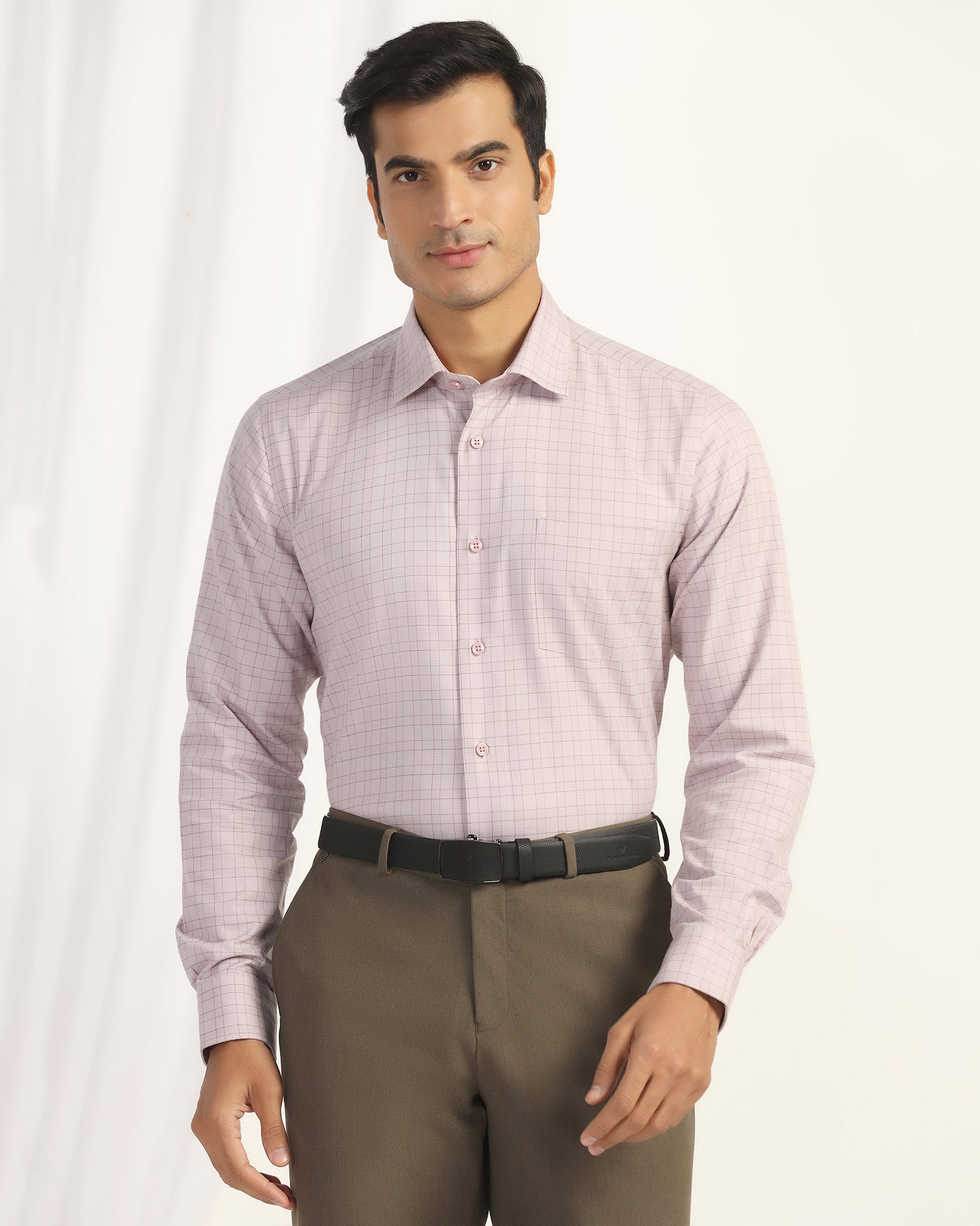 Temp Tech Formal Dusty Pink Check Shirt - Victor