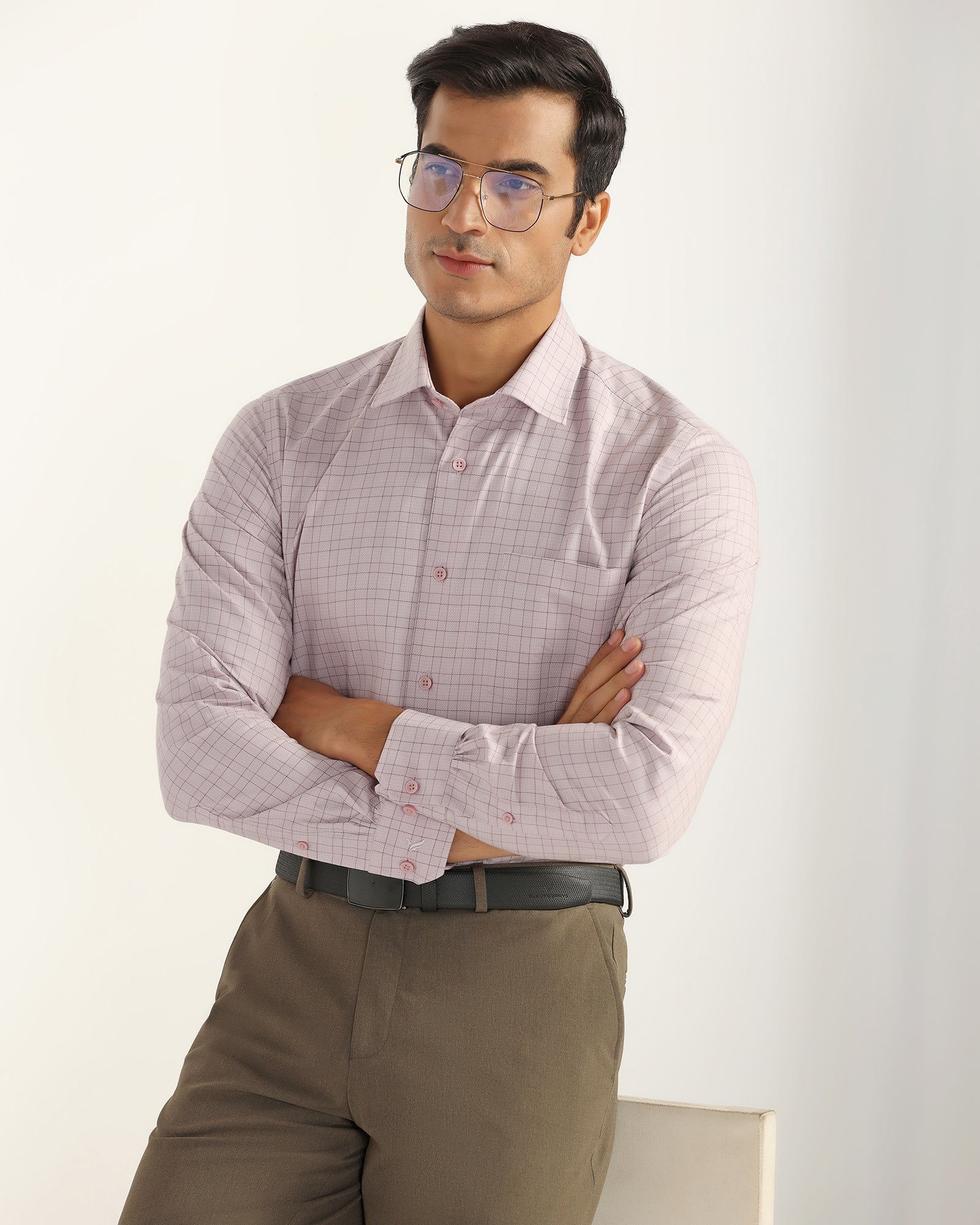 Temp Tech Formal Dusty Pink Check Shirt - Victor