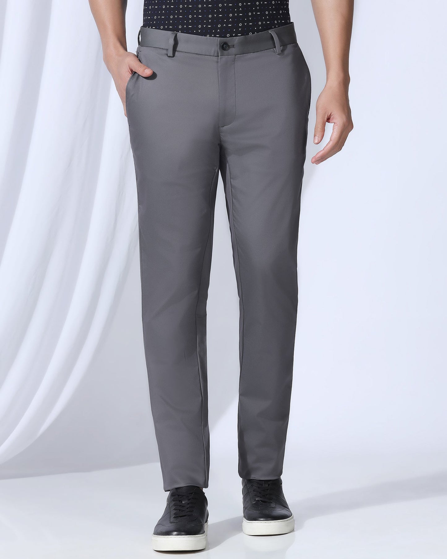Temp Tech Slim Fit B-91 Casual Grey Solid Khakis - Peter
