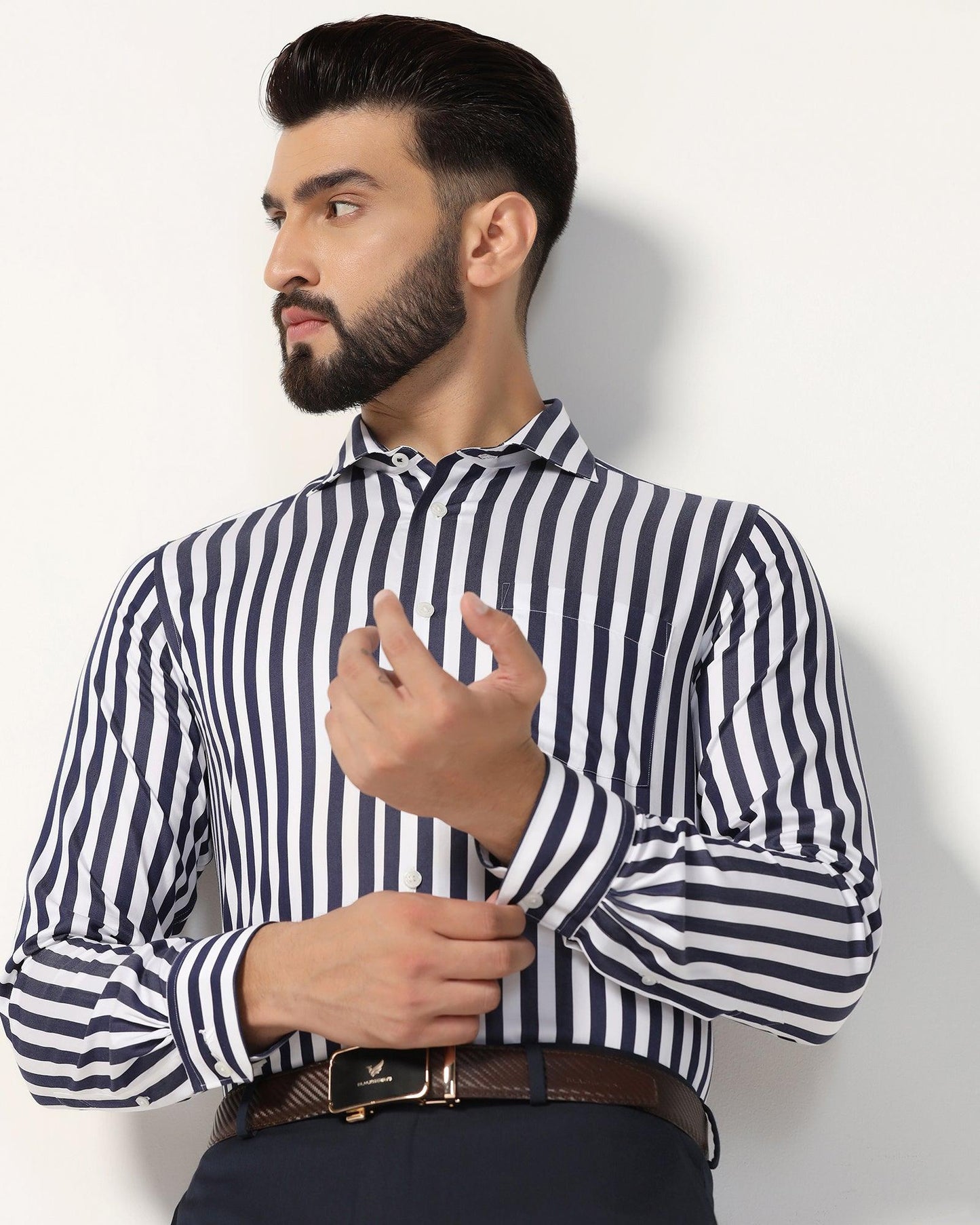 Temp Tech Formal Navy Stripe Shirt - Geneva