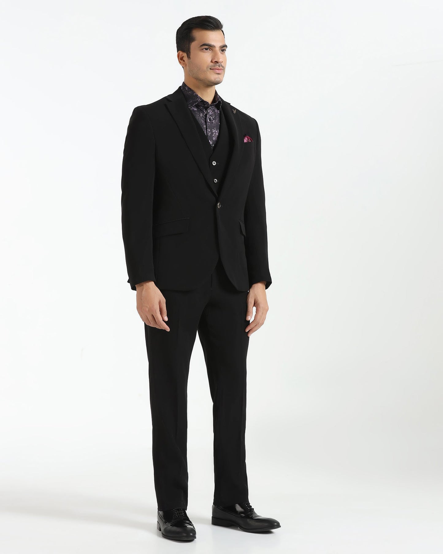 Three Piece Black Solid Formal Suit - Rostov