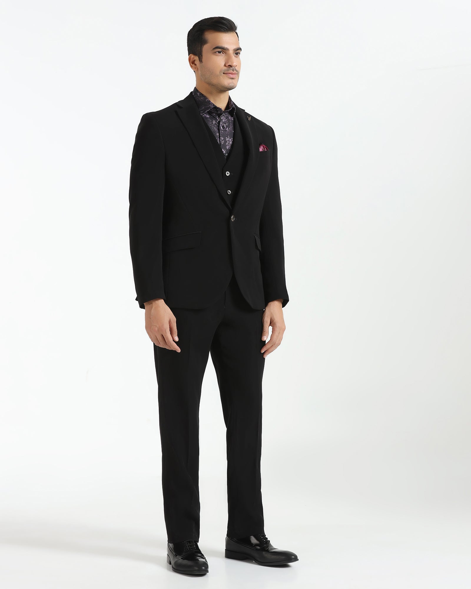 Three Piece Black Solid Formal Suit - Rostov