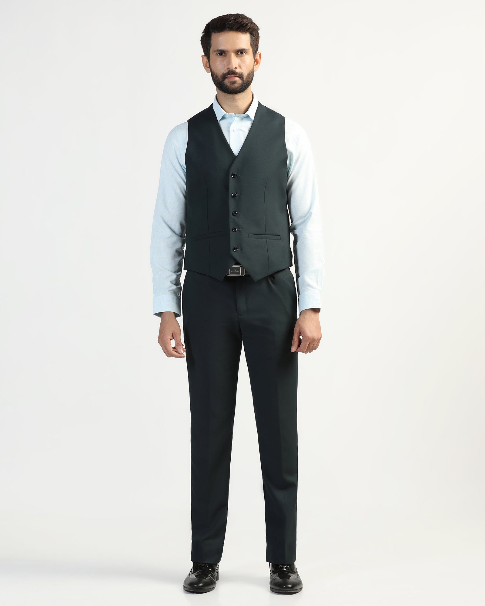 Three Piece Green Textured Formal Suit - Macren