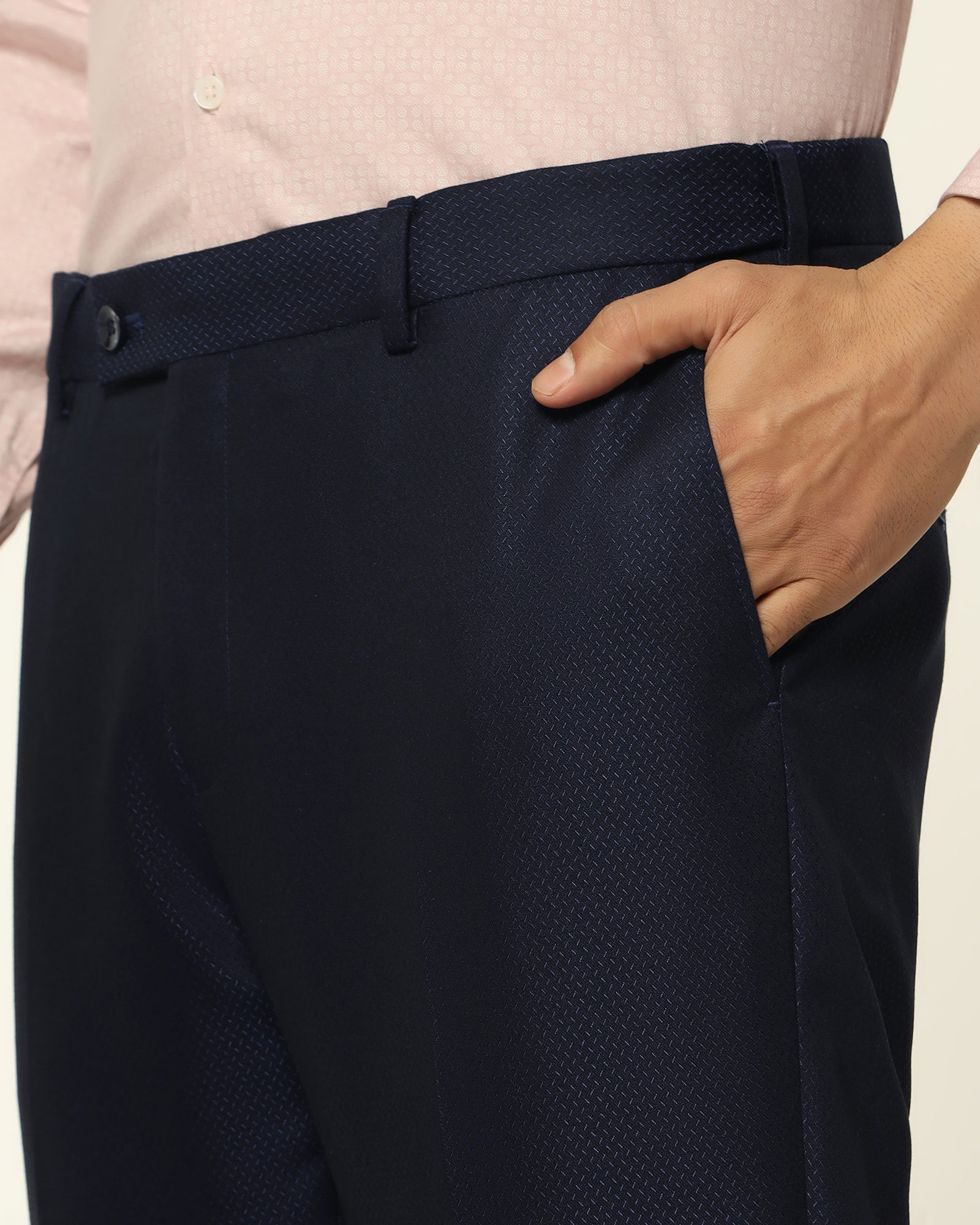 Three Piece Navy Textured Formal Suit - Rayner
