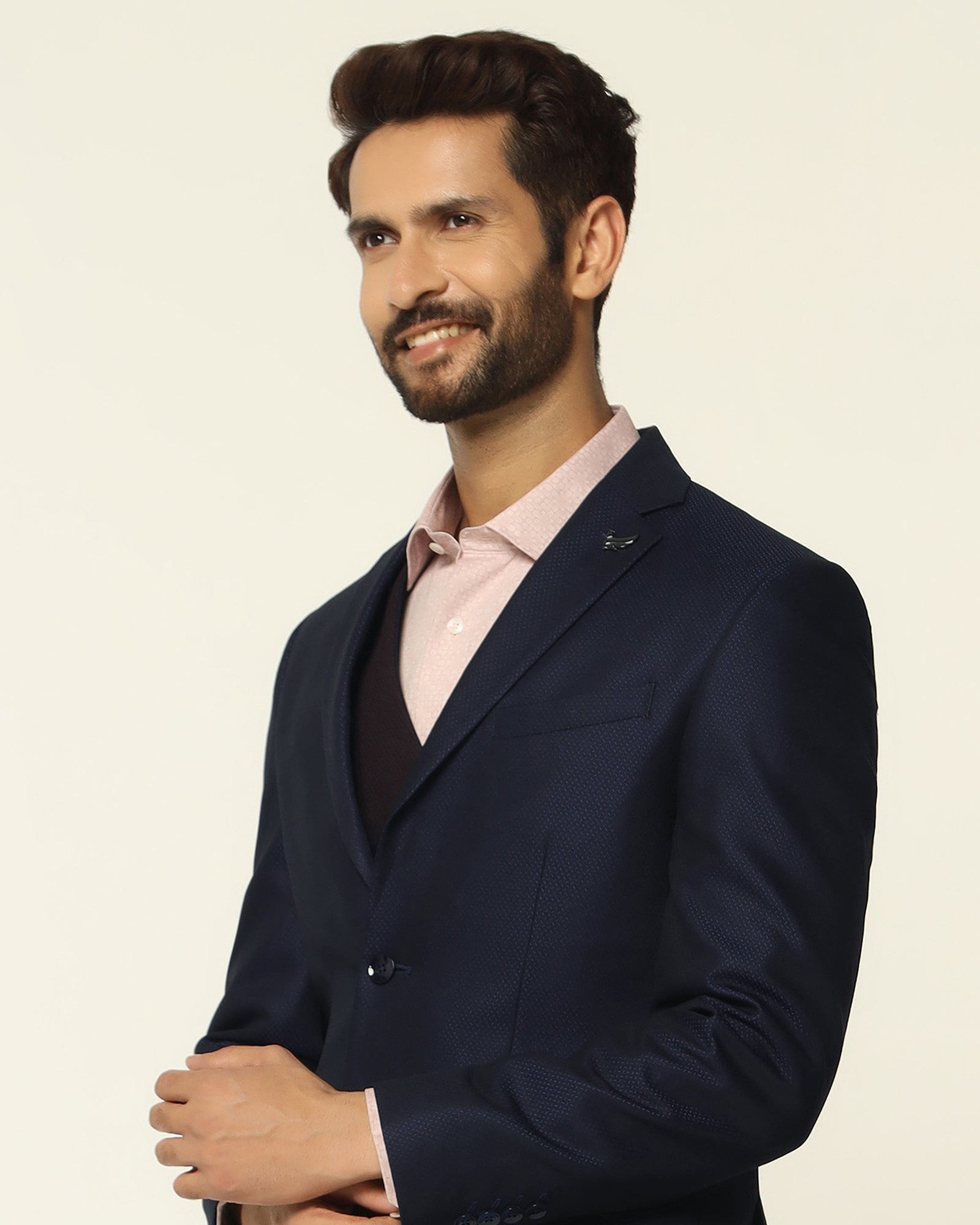 Three Piece Navy Textured Formal Suit - Rayner
