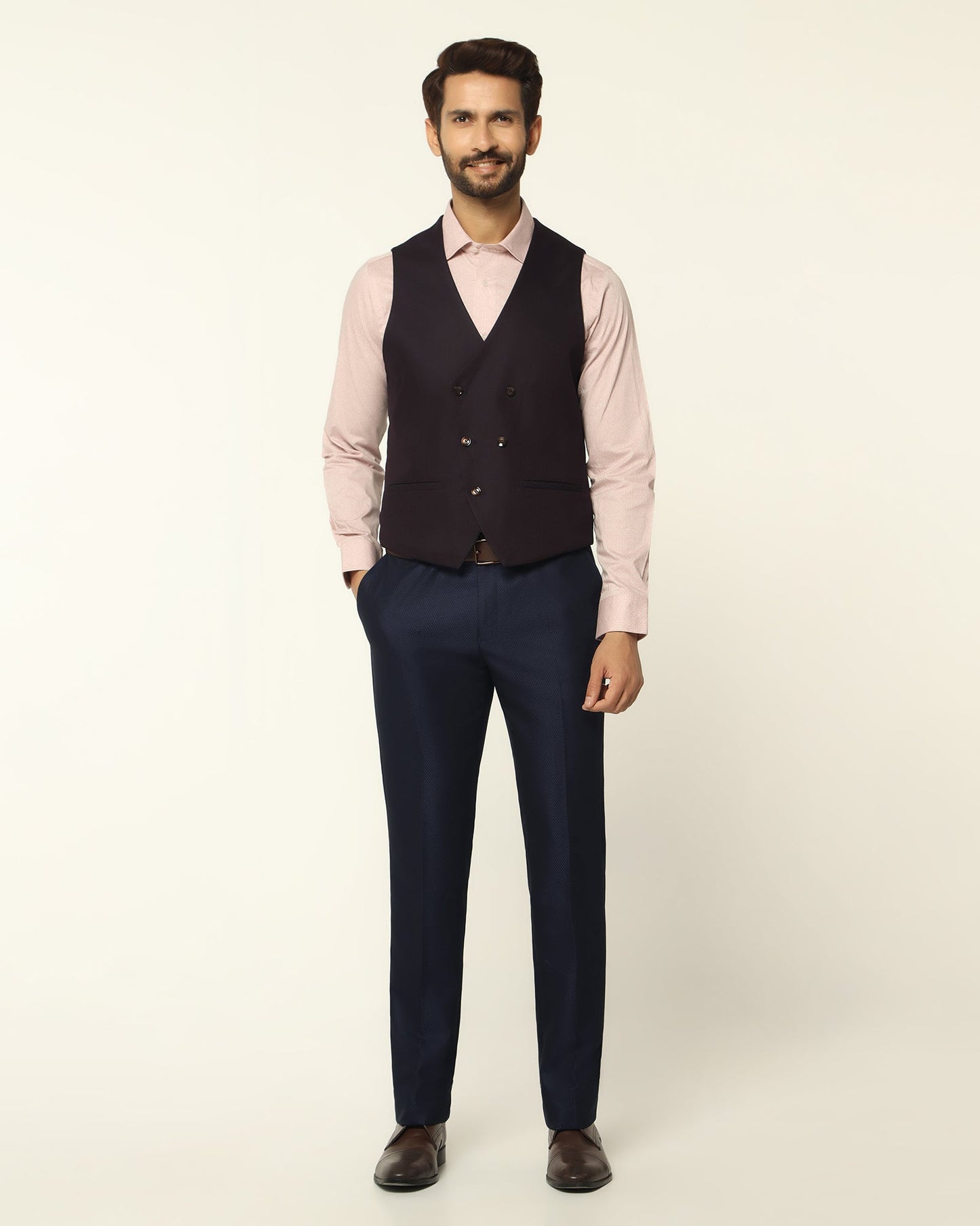 Three Piece Navy Textured Formal Suit - Rayner