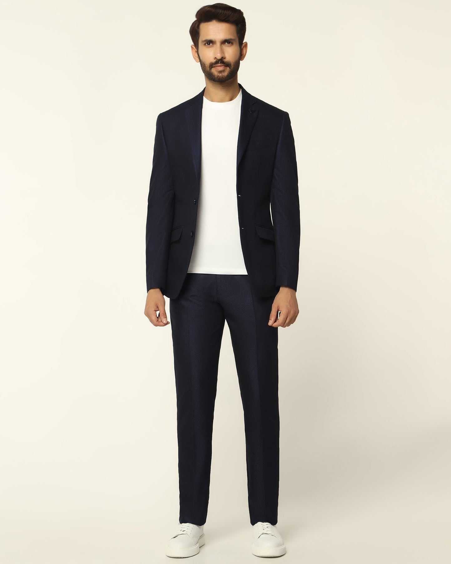 Three Piece Navy Textured Formal Suit - Rayner