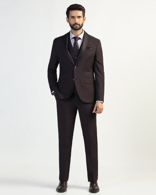 Three Piece Purple Textured Formal Suit - Macren