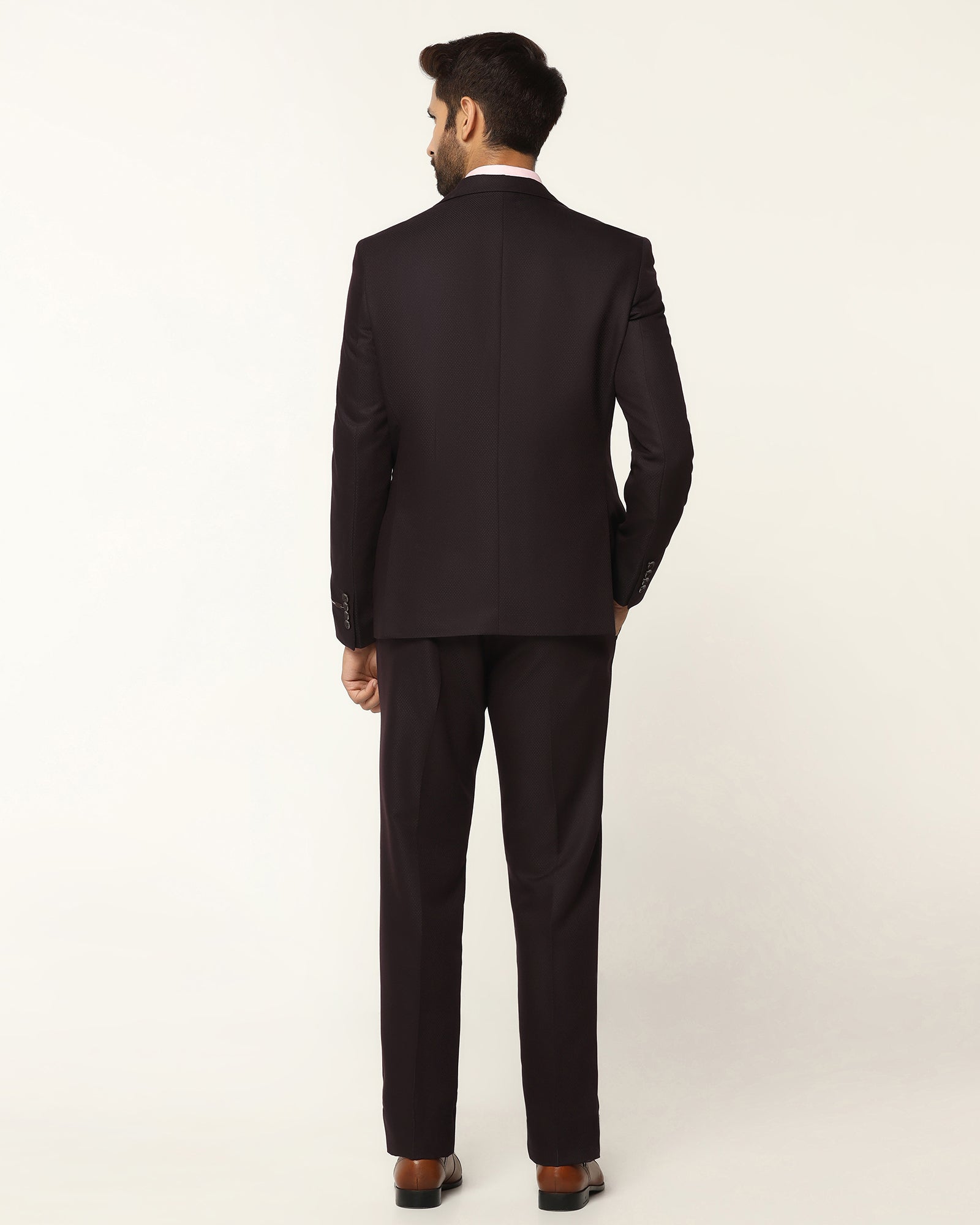 Three Piece Wine Textured Formal Suit - Rayner
