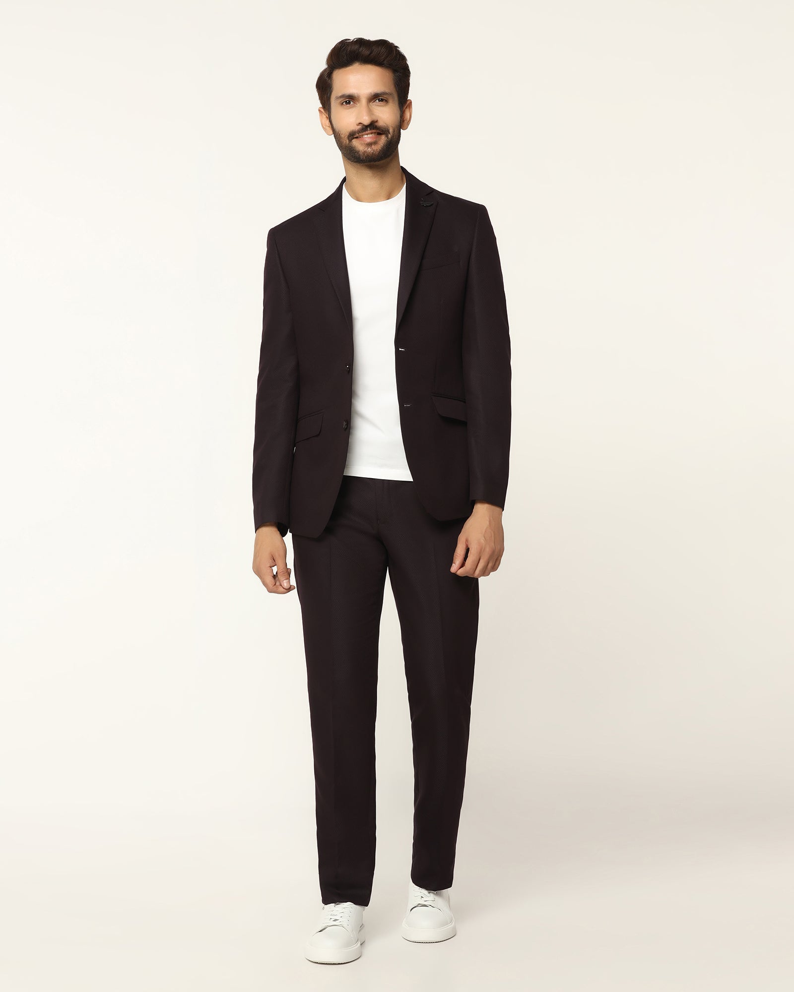 Three Piece Wine Textured Formal Suit - Rayner