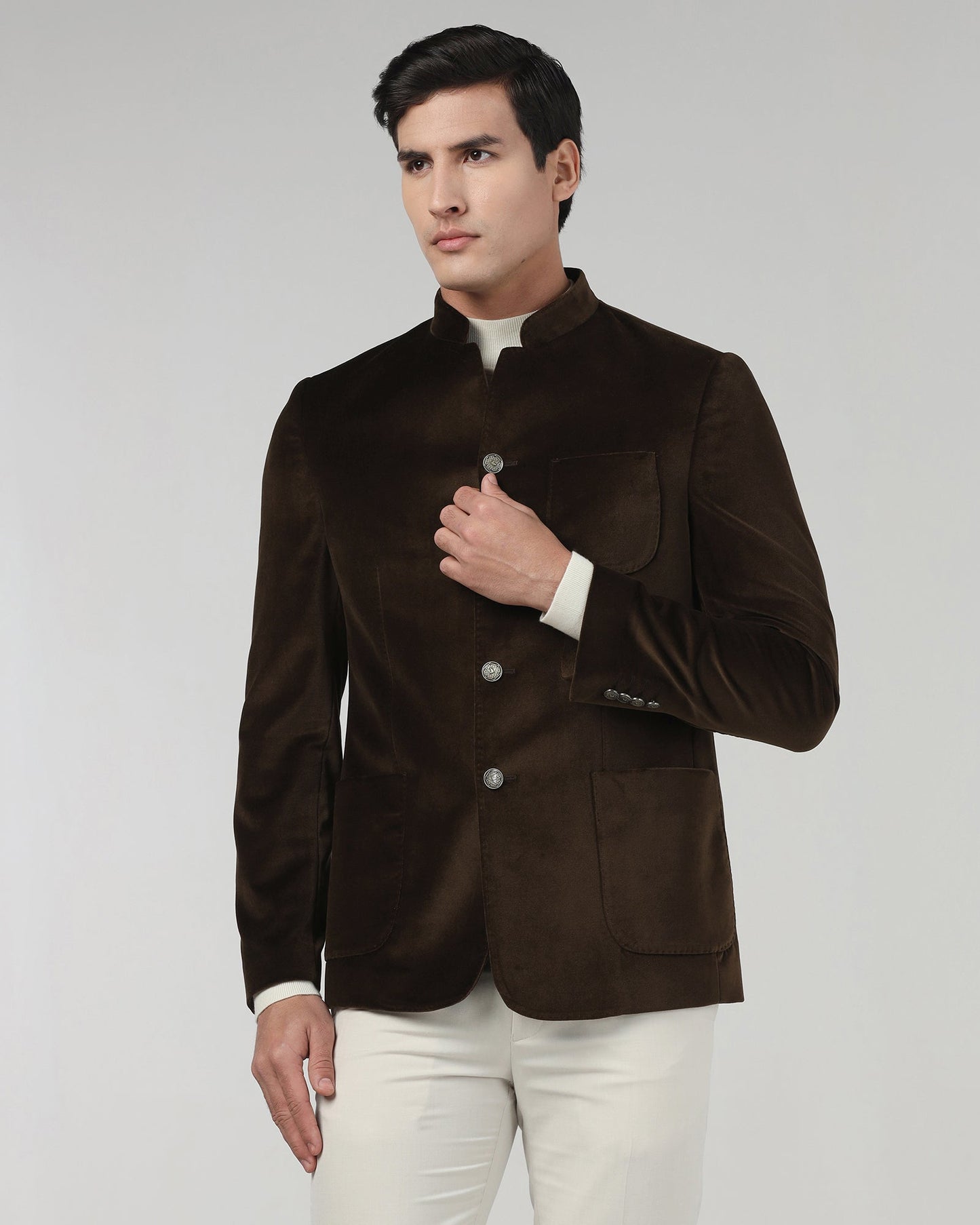 Tobacco Brown Solid Bandhgala - Malibu