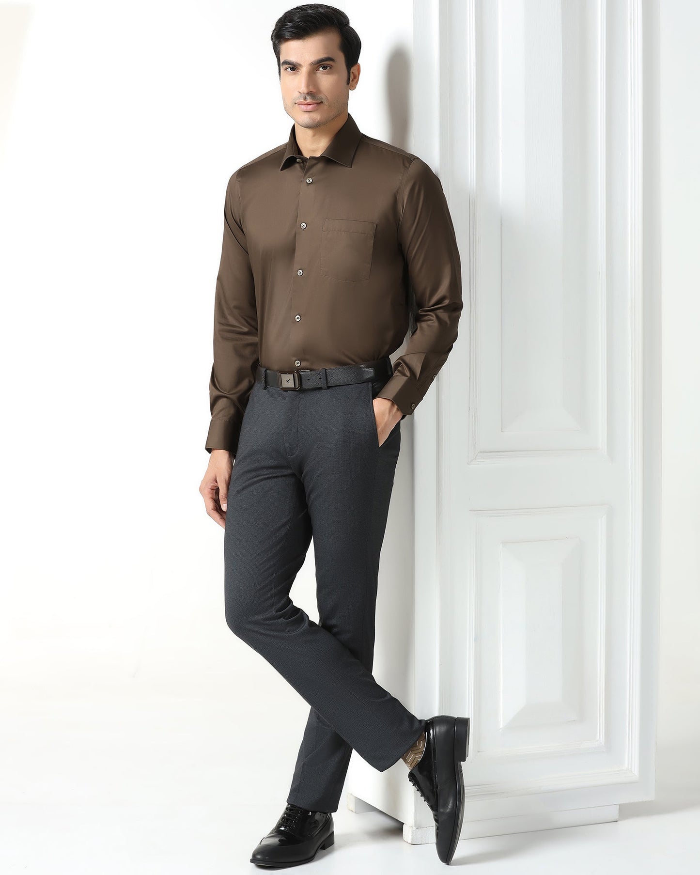 Tobacco Brown Solid Shirt - Roger