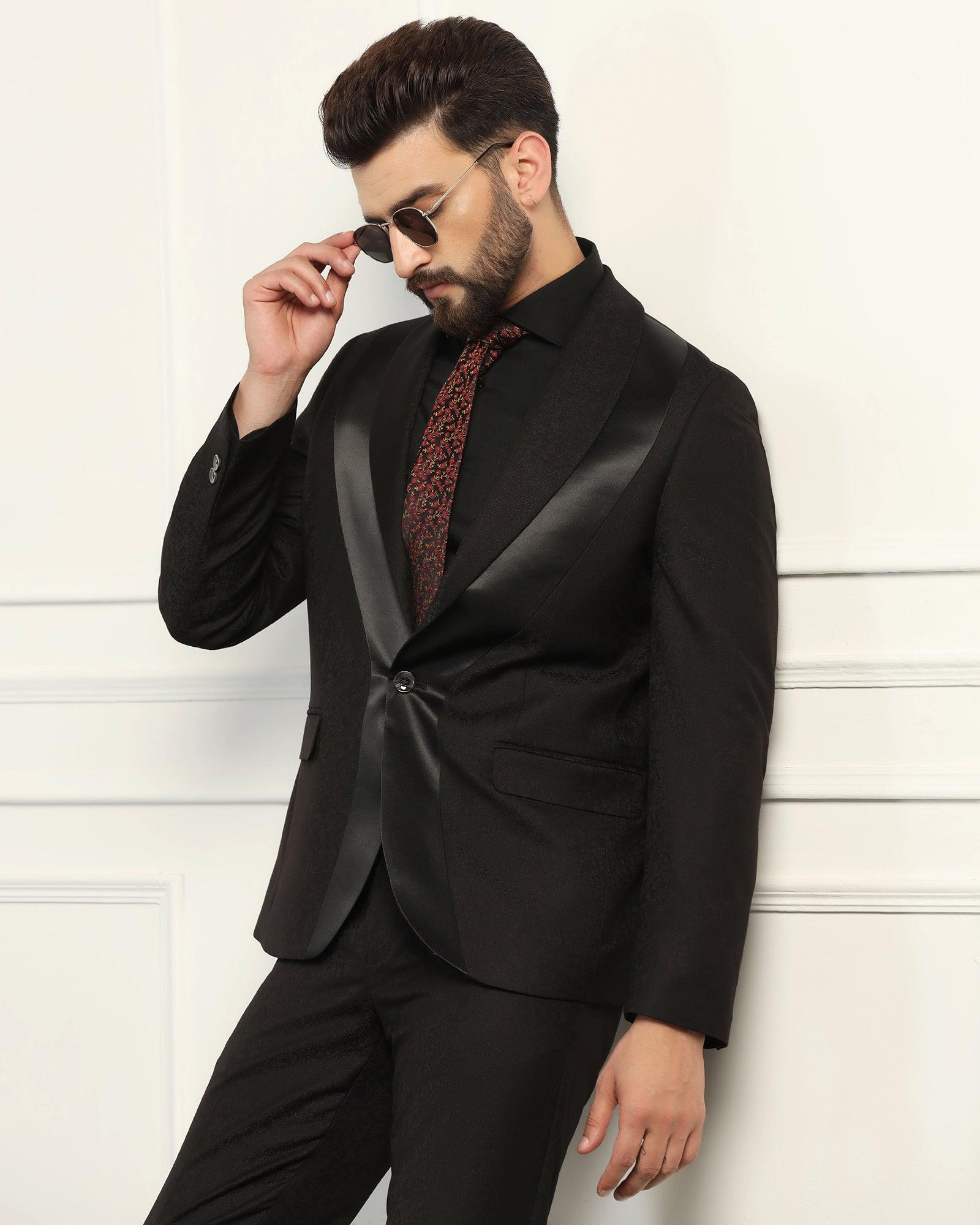 Two Piece Black Jacquard Formal Suit - Jessel
