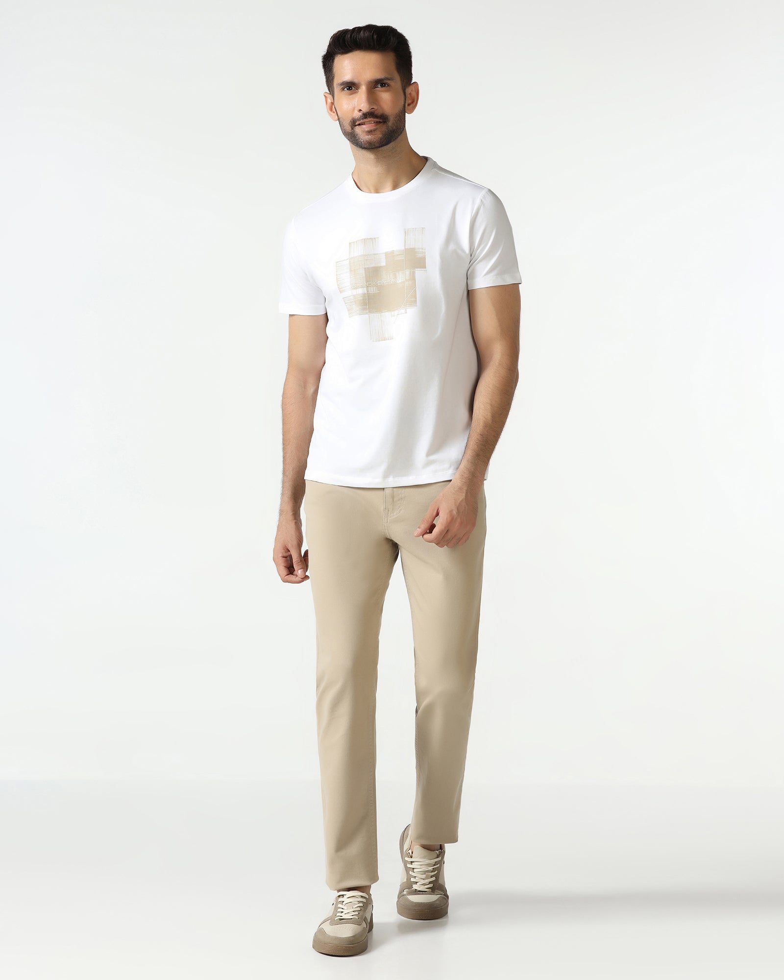 White Crew Neck Solid T-Shirt - Rust