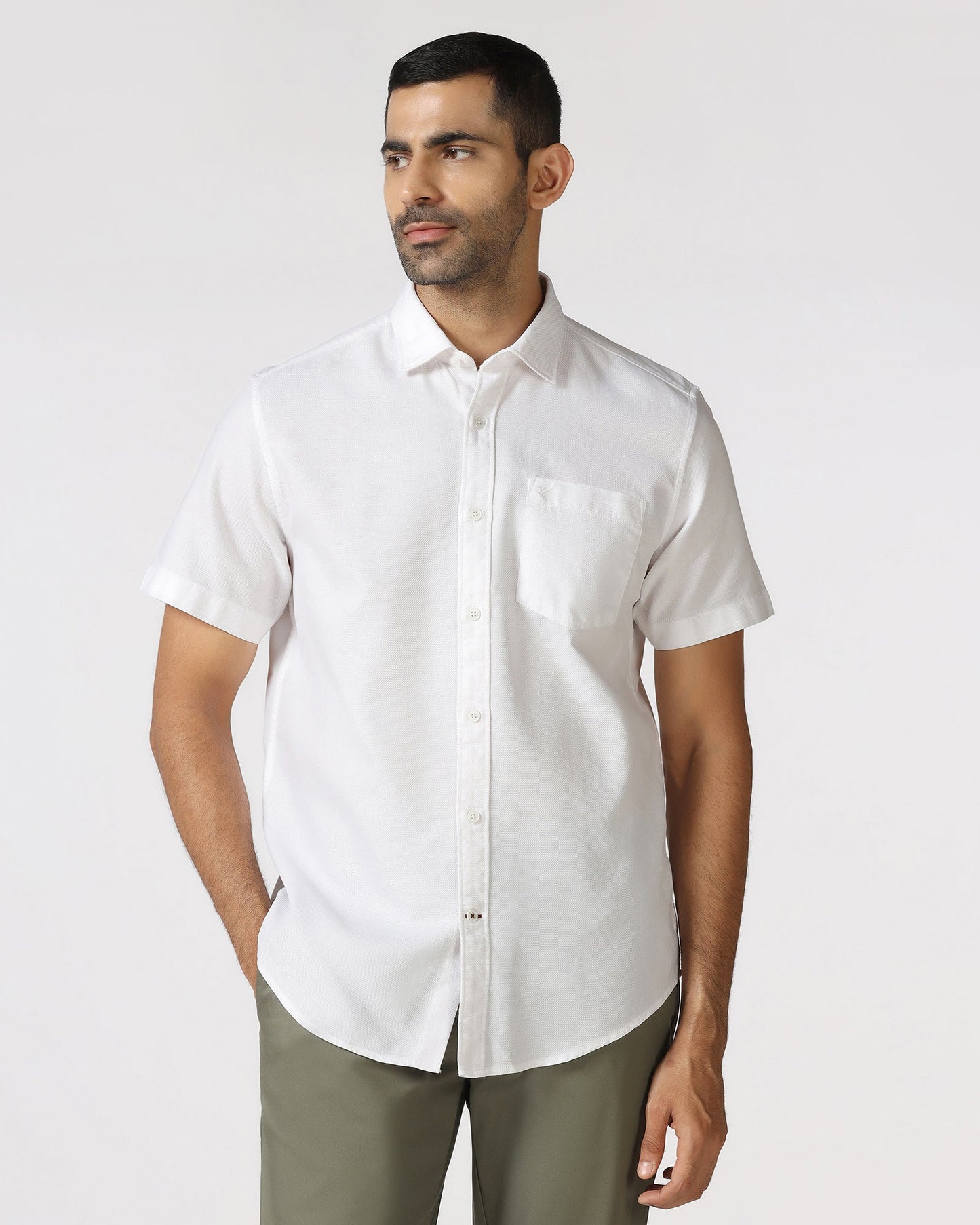 White Half Sleeve Textured Shirt - Caty